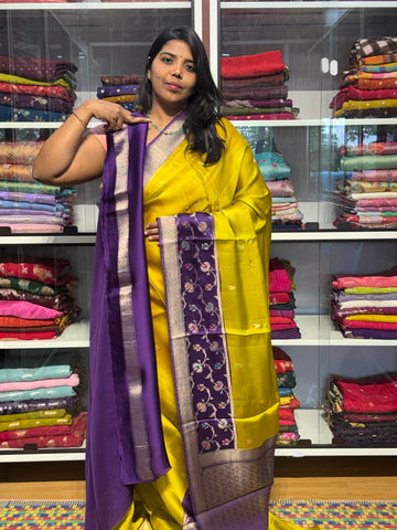 PURE BANARAS MASHRU SATIN WITH CONTRAST BORDER: DEVADASI GREEN