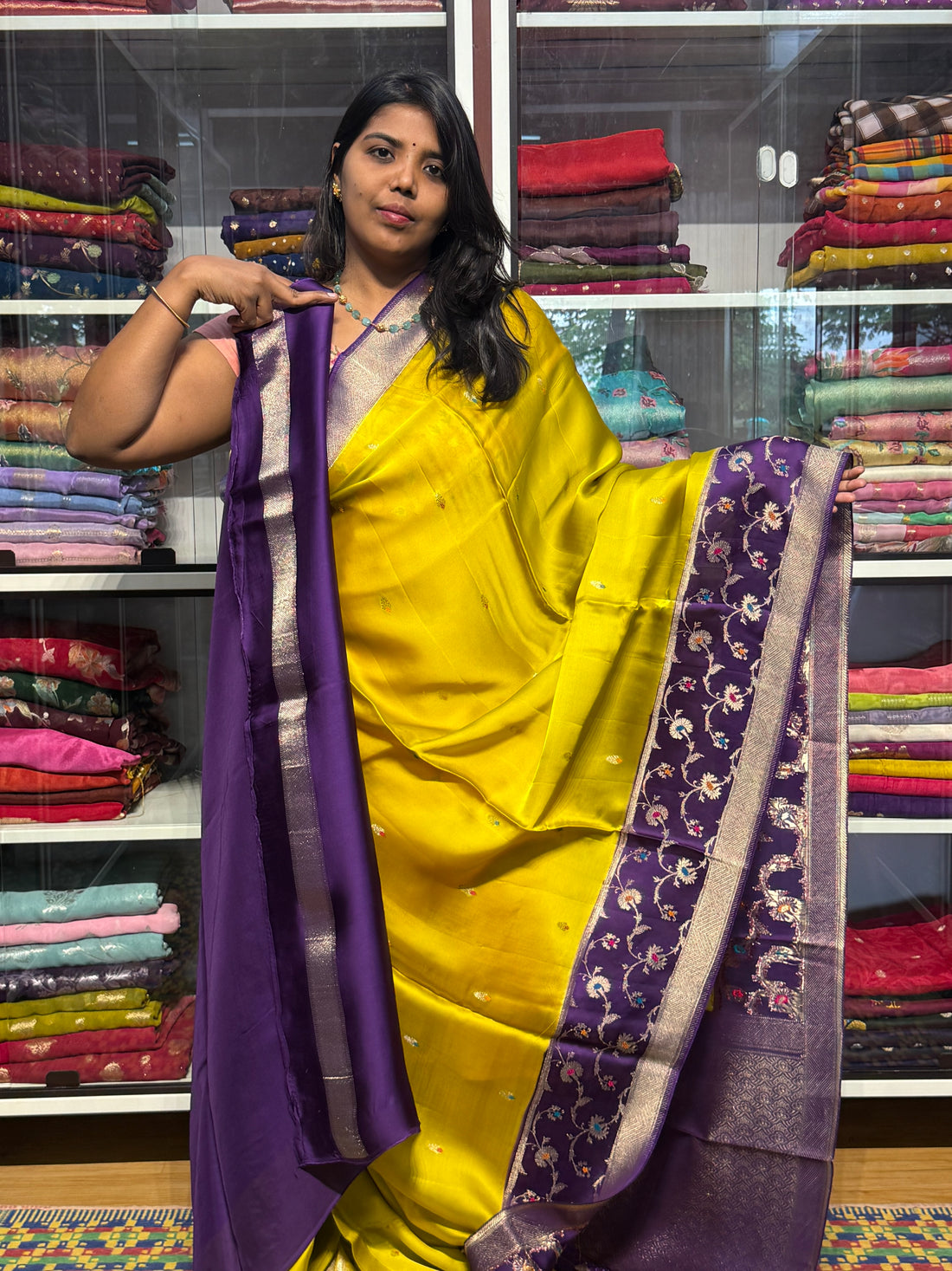 PURE BANARAS MASHRU SATIN WITH CONTRAST BORDER: DEVADASI GREEN