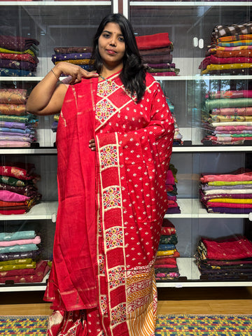 BENNY CREPE WITH GARCHOLA AJRAKH BORDER: RED