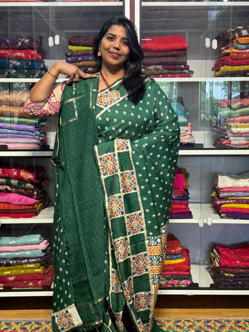 BENNY CREPE WITH GARCHOLA AJRAKH BORDER: GREEN
