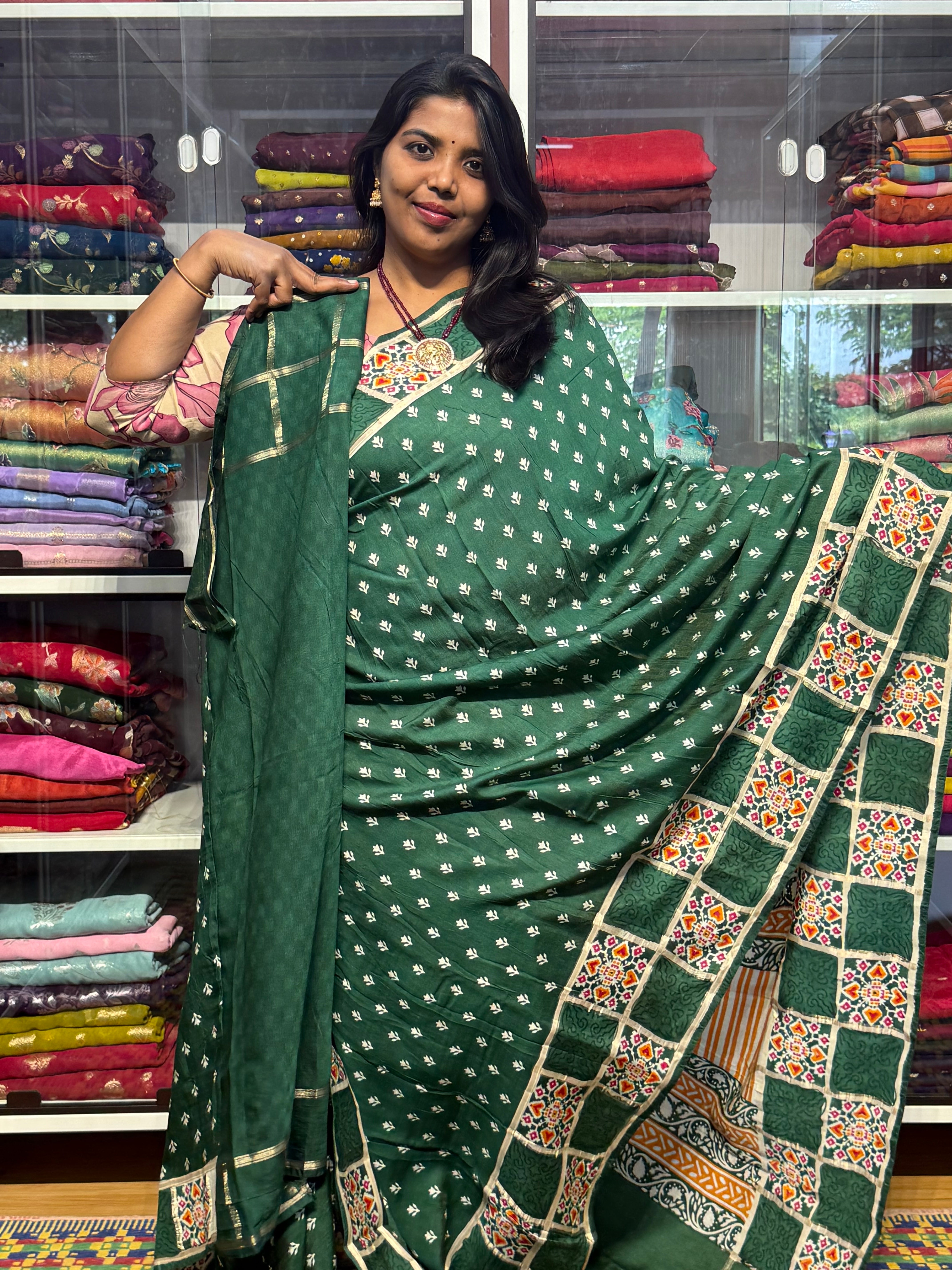 BENNY CREPE WITH GARCHOLA AJRAKH BORDER: GREEN