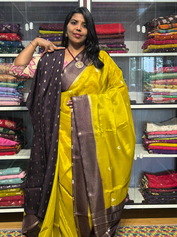 CHINON SILK SAREE WITH CHECKS BORDER: DEVADASI GREEN