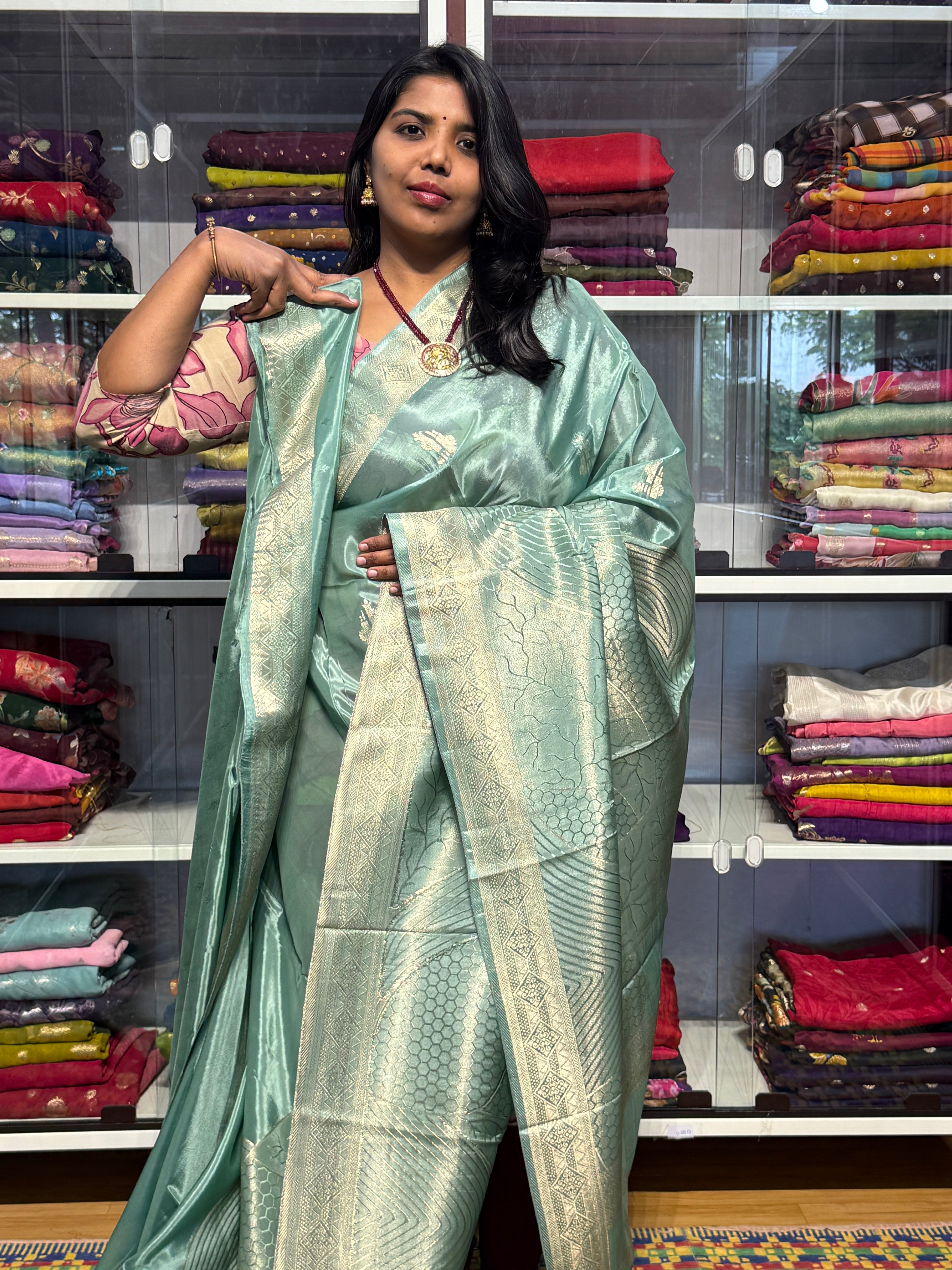 CHINON SILK WITH TISSUE PATTERN: SEA GREEN