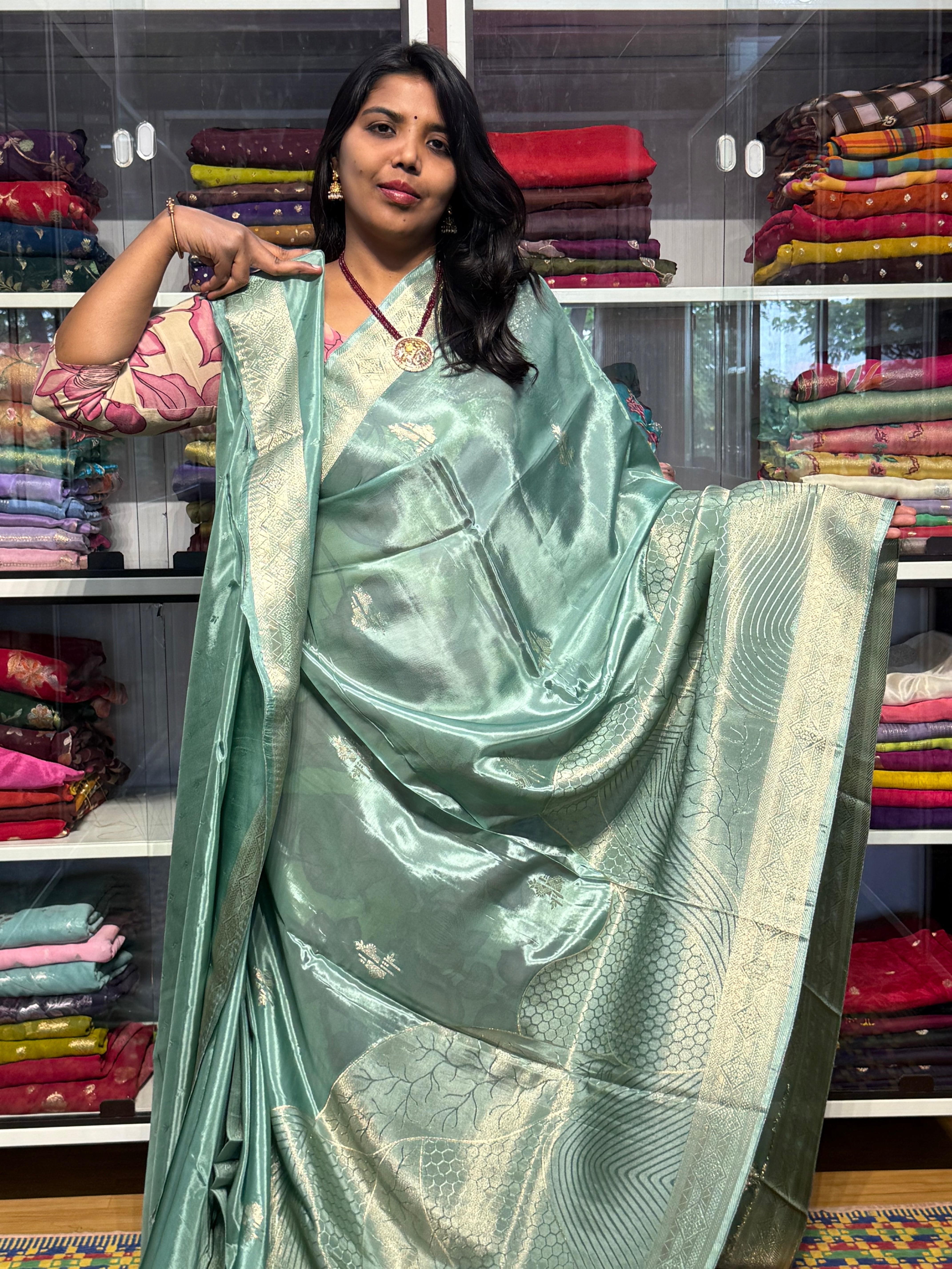 CHINON SILK WITH TISSUE PATTERN: SEA GREEN