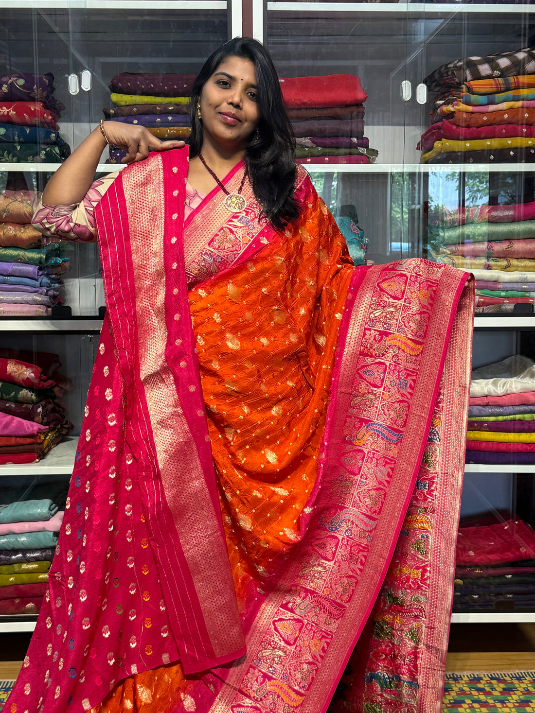 BANARAS HANDMADE BANDINI SAREE WITH MEENAKARI BORDER