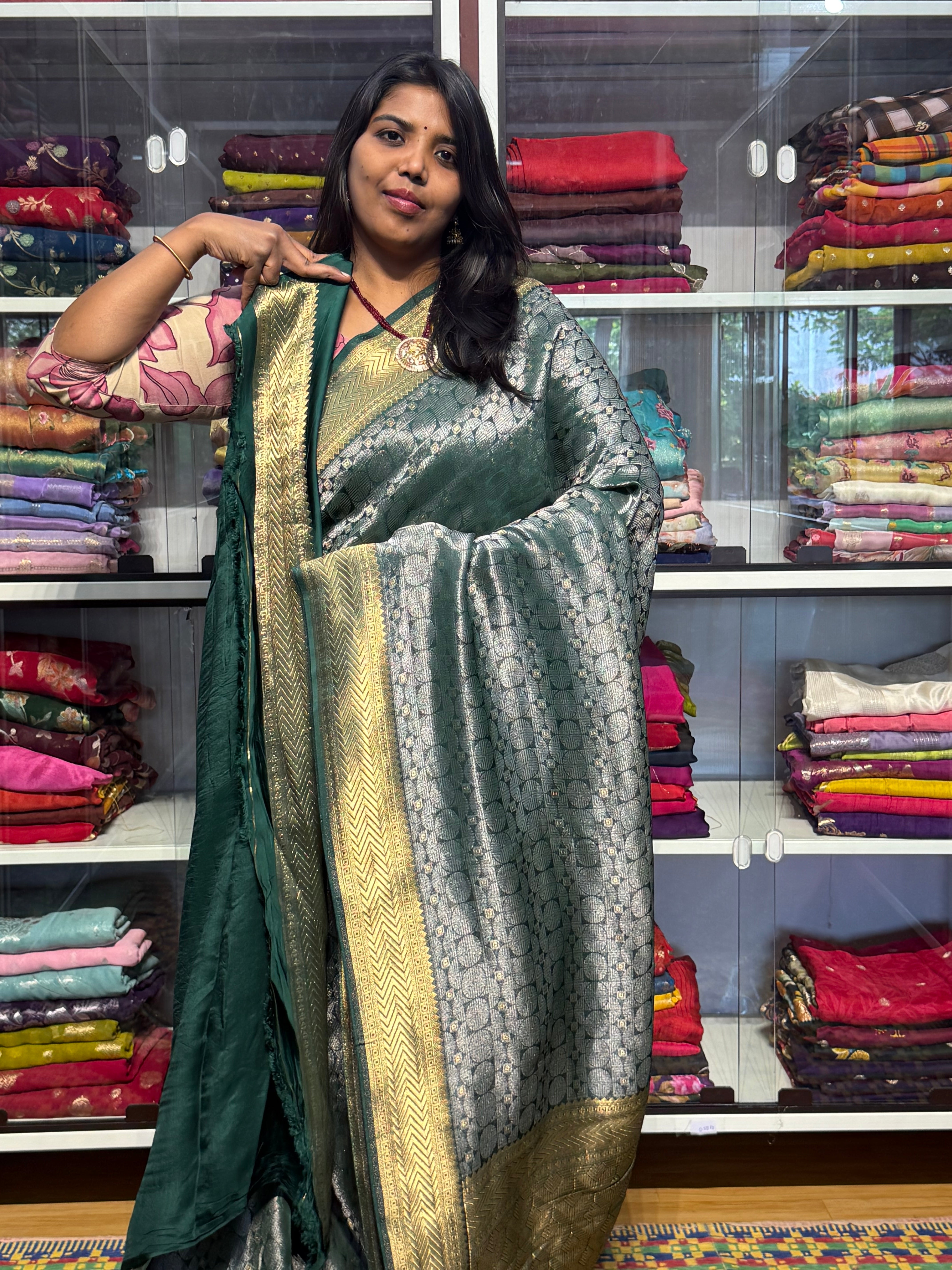 PREMIUM MYSORE SILK FULL BROCADE WEAVING SAREE: GREEN