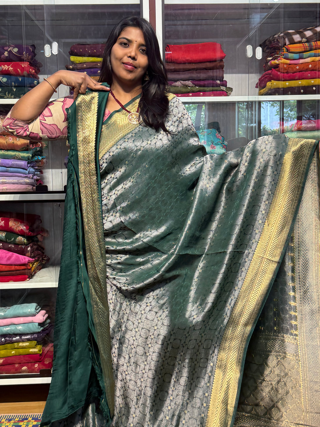 PREMIUM MYSORE SILK FULL BROCADE WEAVING SAREE: GREEN