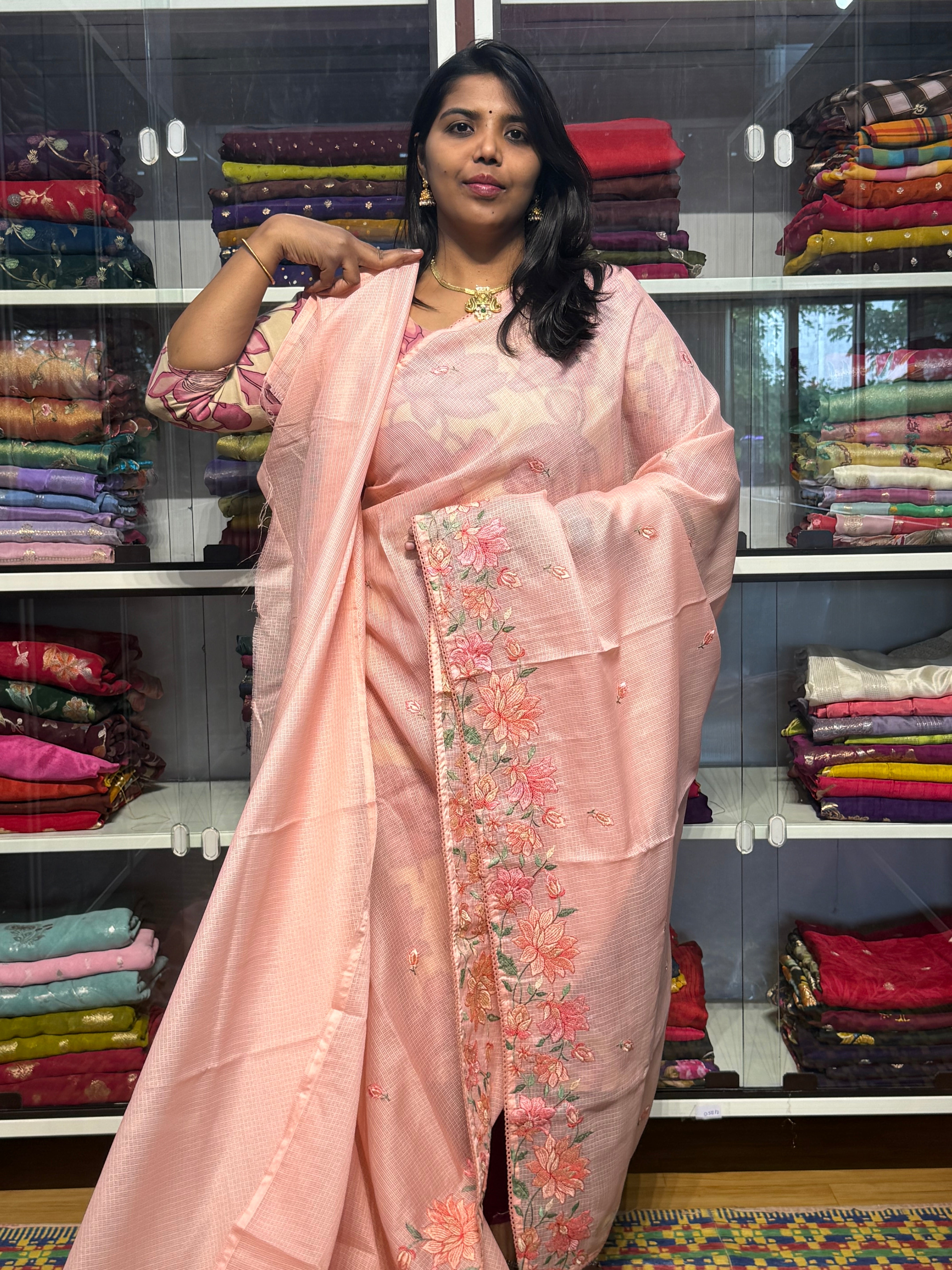 KOTA COTTON WITH EMBROIDARY: PEACH