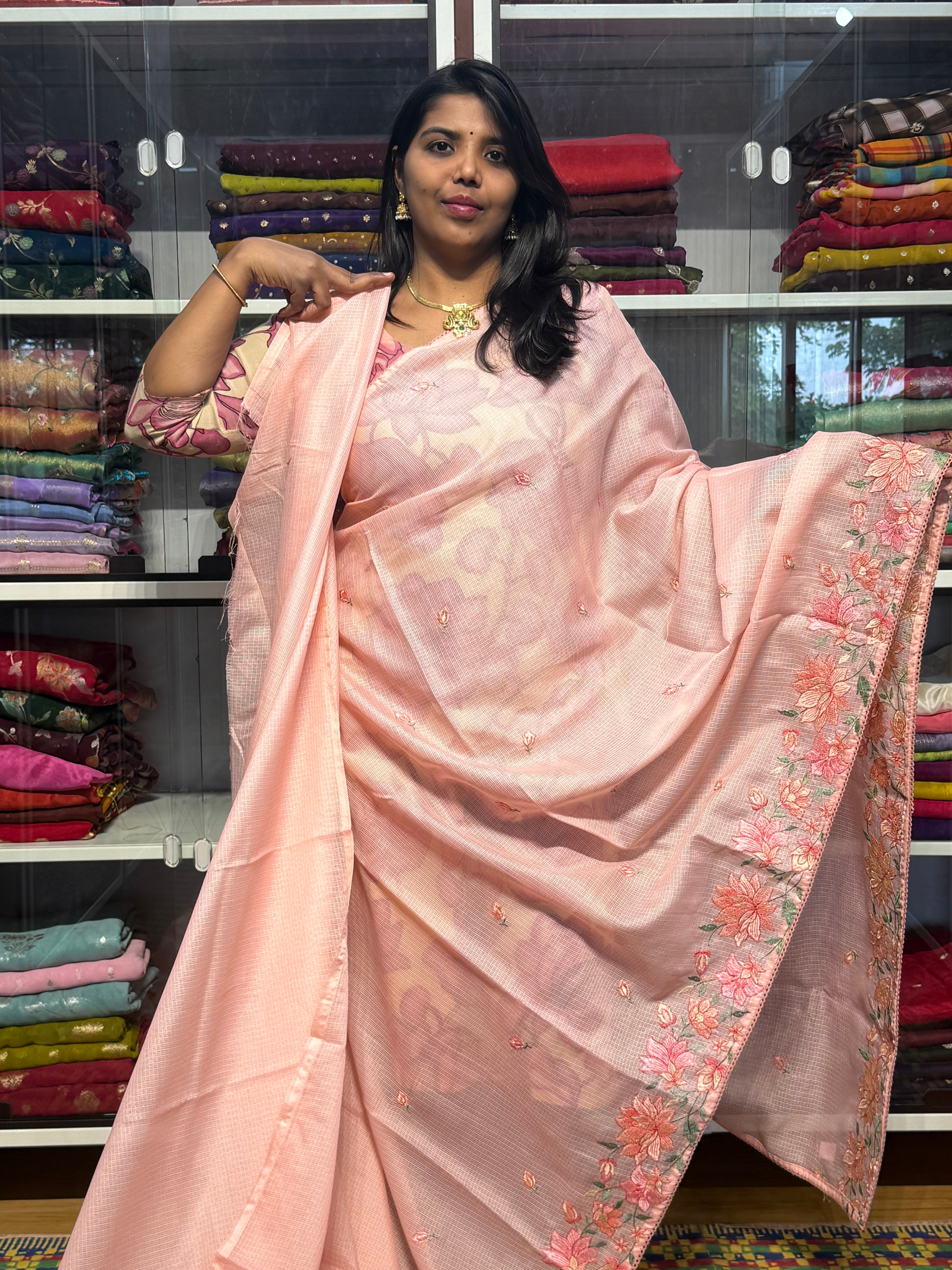 KOTA COTTON WITH EMBROIDARY: PEACH