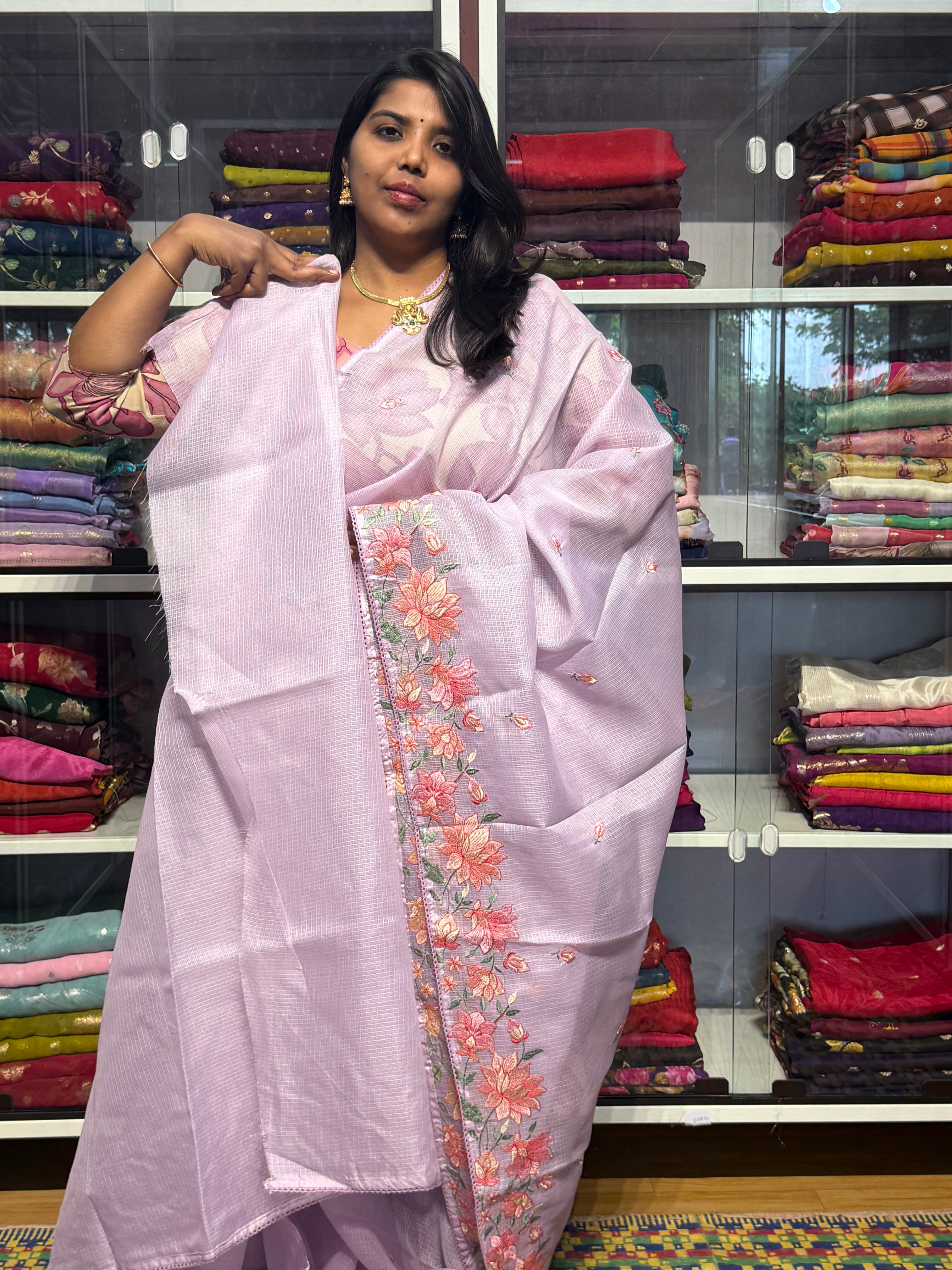 KOTA COTTON WITH EMBROIDARY: LAVENDER