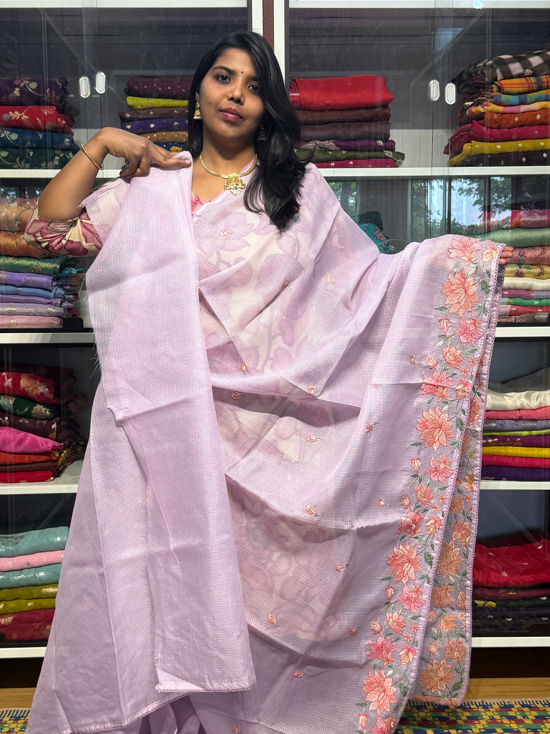 KOTA COTTON WITH EMBROIDARY: LAVENDER