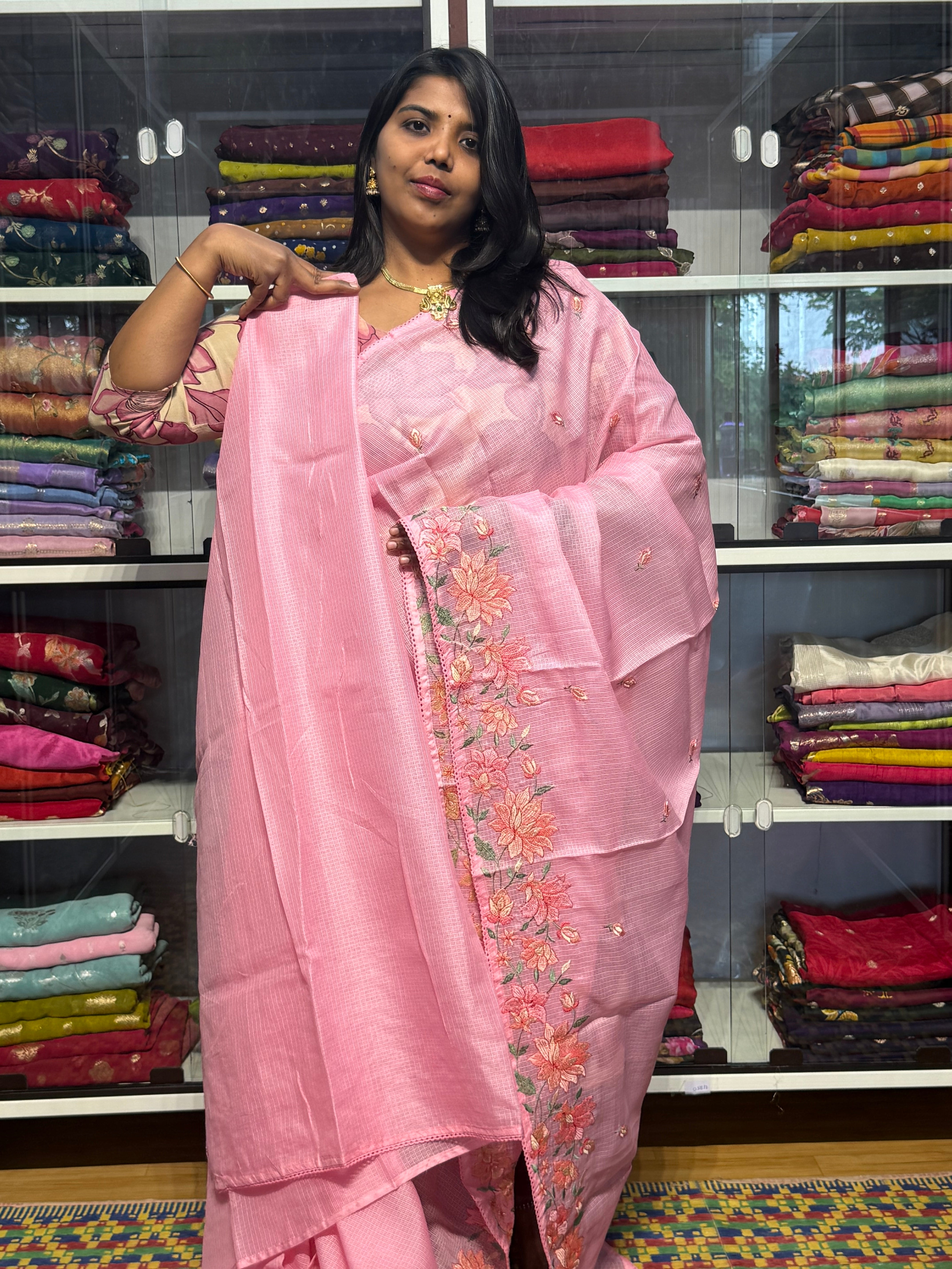 KOTA COTTON WITH EMBROIDARY: PINK