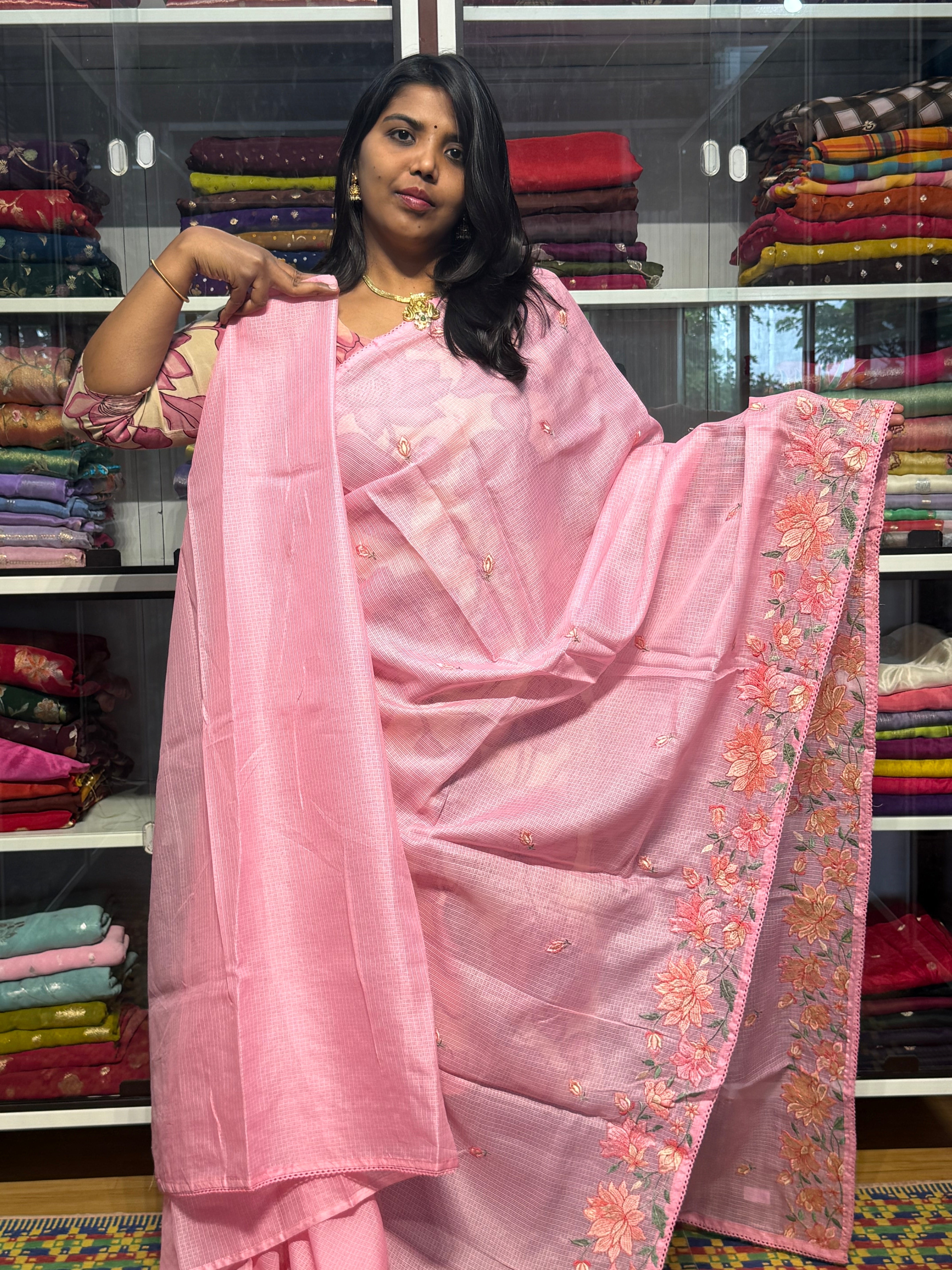KOTA COTTON WITH EMBROIDARY: PINK