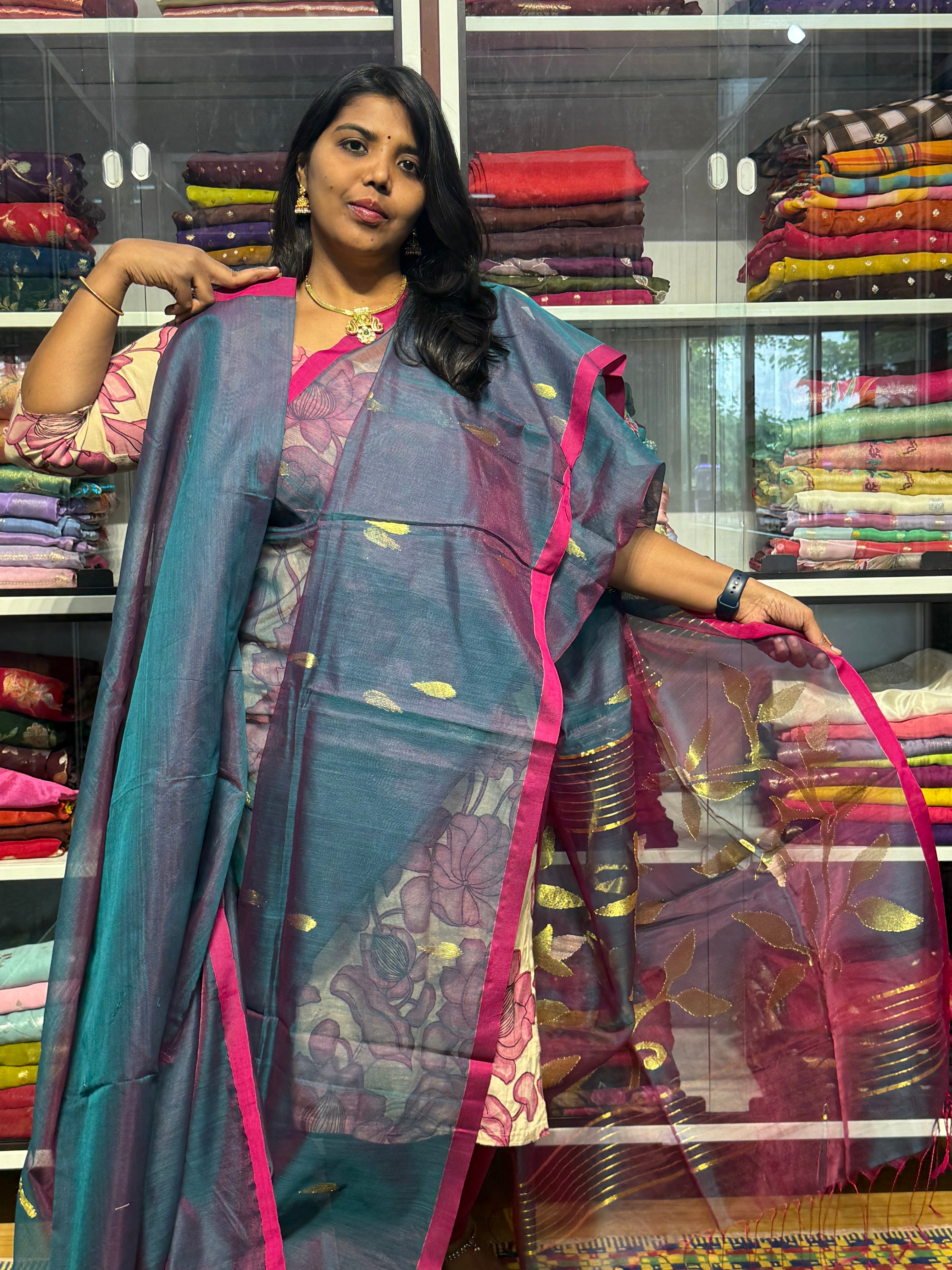 JAMDANI SAREE WITH PURE MUSLIN PALLU: PEACOCK