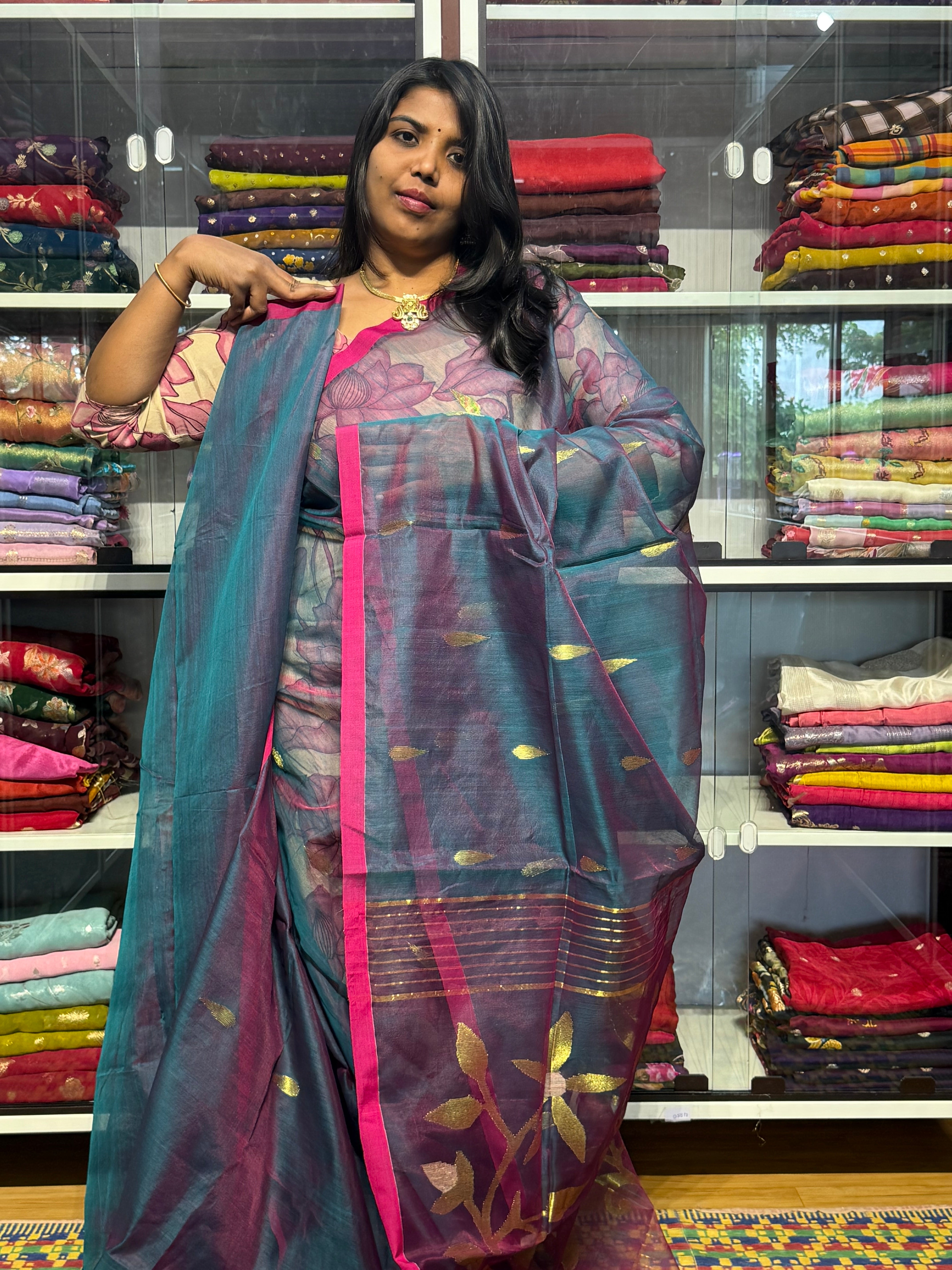 JAMDANI SAREE WITH PURE MUSLIN PALLU: PEACOCK