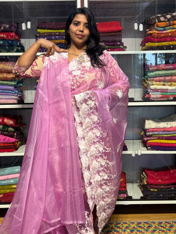 ORGANZA WITH EMBROIDERY BORDER: LILAC