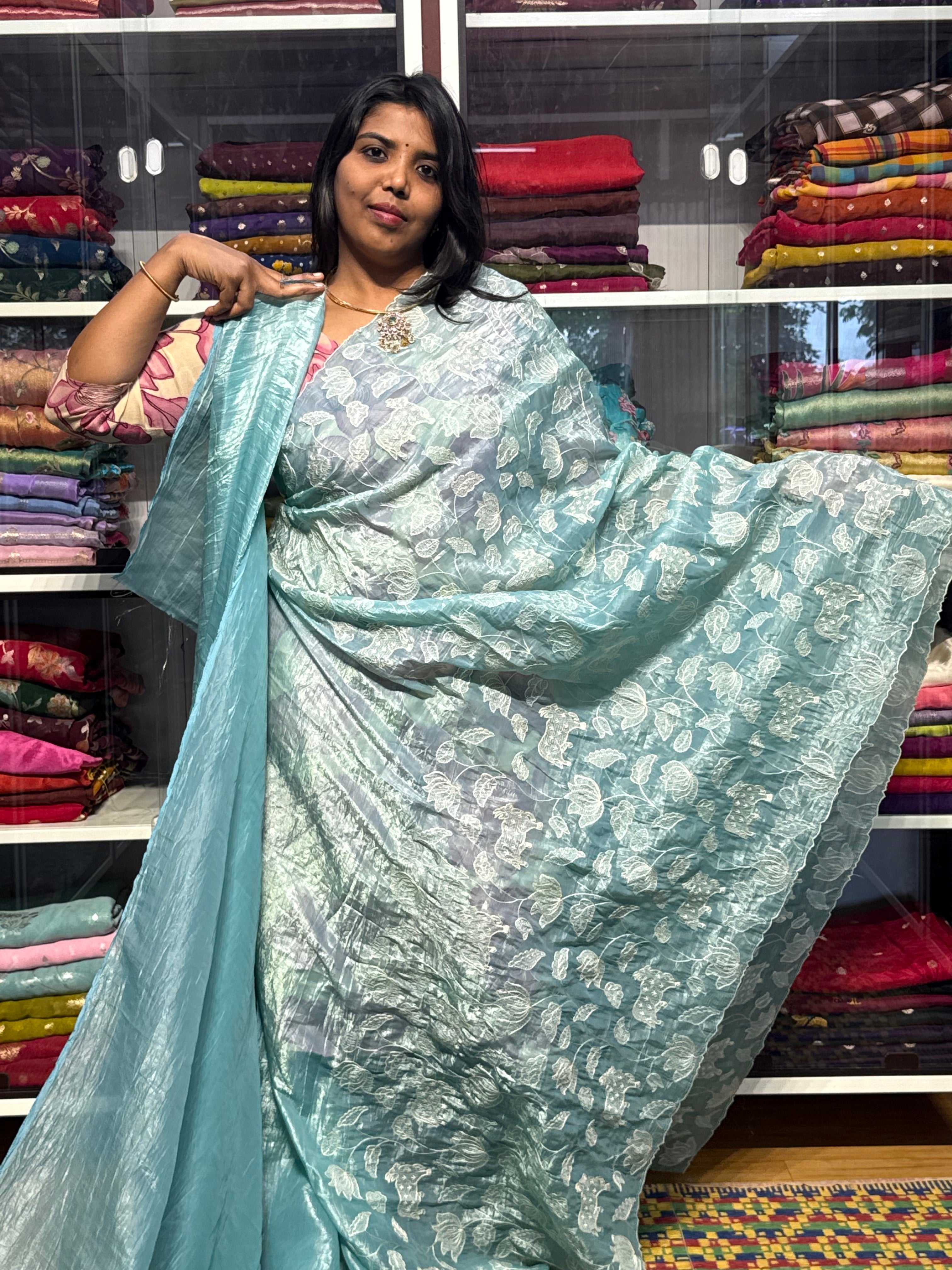 GUCCHI CRUSH WITH ALLOVER EMBROIDERY: SKY BLUE