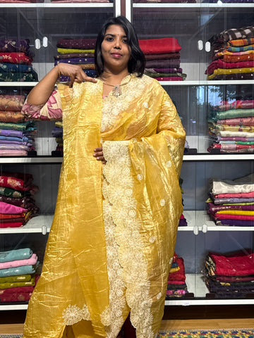 GUCCHI CRUSH WITH EMROIDERY AND CUT WORK: YELLOW