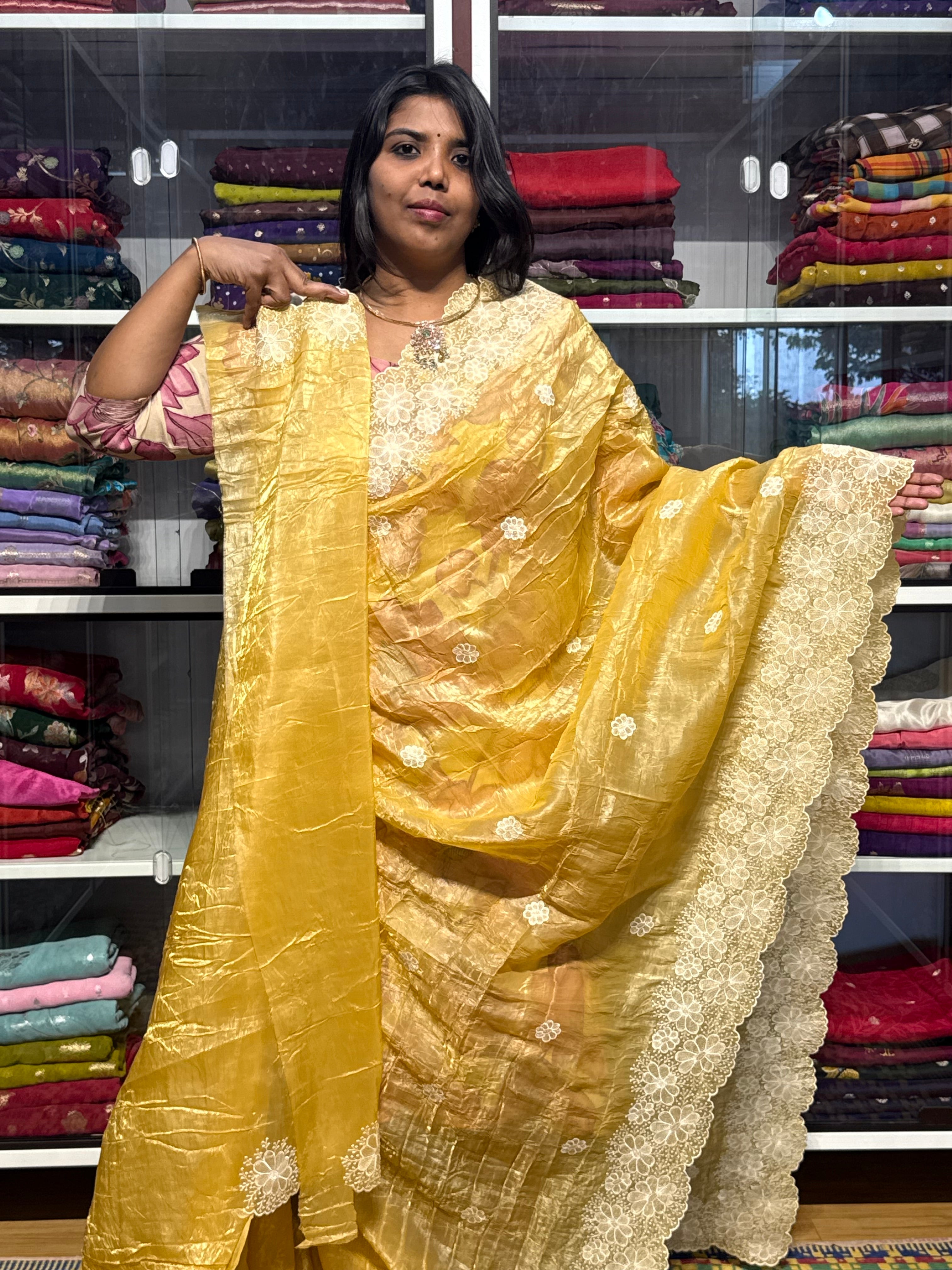 GUCCHI CRUSH WITH EMROIDERY AND CUT WORK: YELLOW
