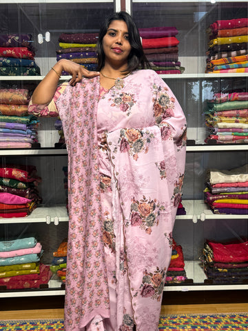 GEORGETTE SAREE WITH CUTWORK AND EMBROIDERY: PINK