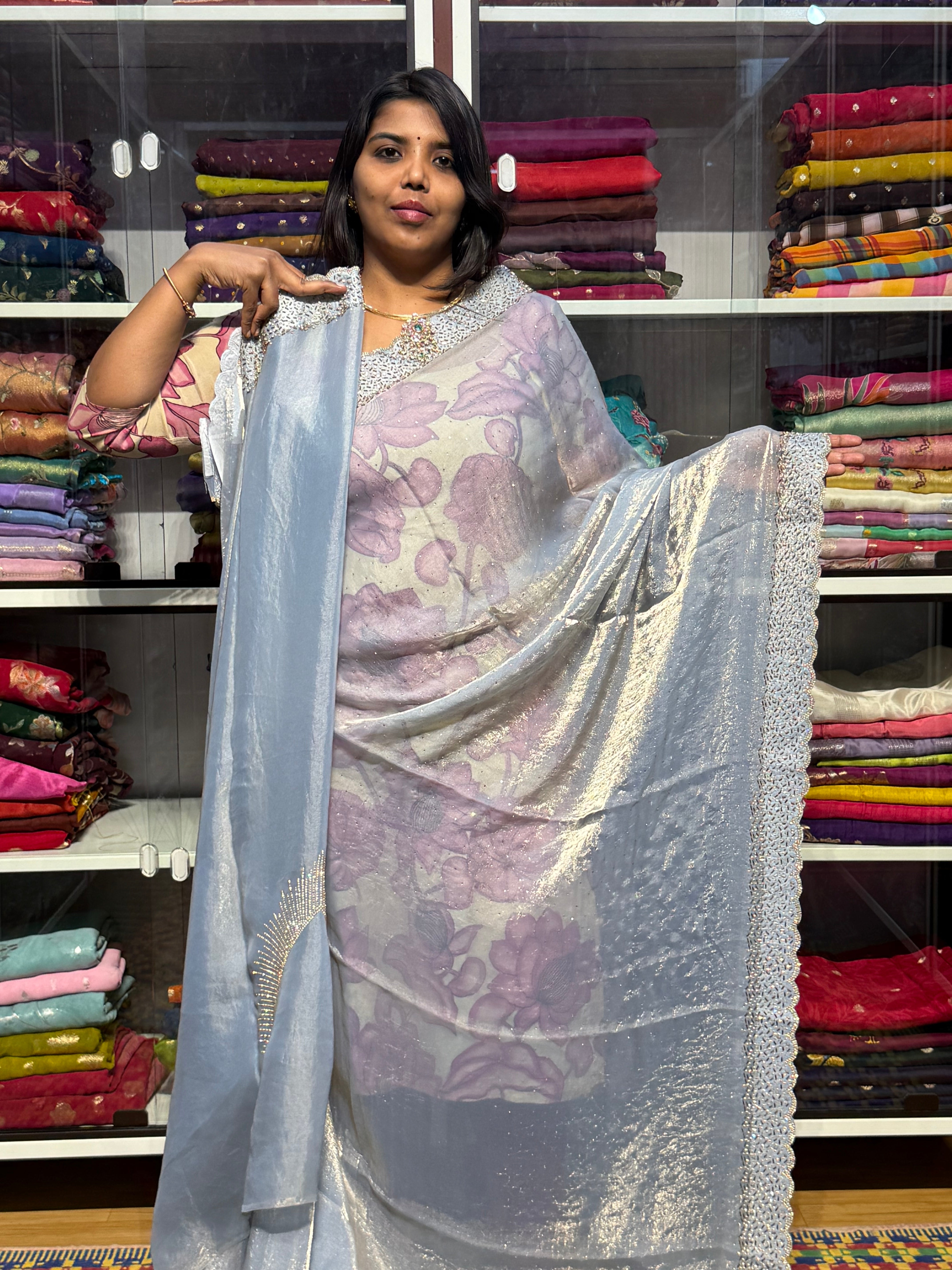 SPACE SILK SAREE WITH SCALLOP