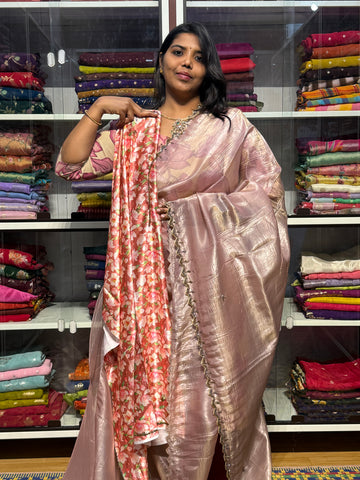 CRUSH SAREE WITH HAND EMBROIDERY  AND SATION BLOUSE: BRONZE