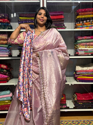 CRUSH SAREE WITH HAND EMBROIDERY  AND SATION BLOUSE: LAVENDER
