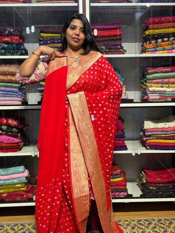PURE BANARAS KHADDI GEORGETTE : RED