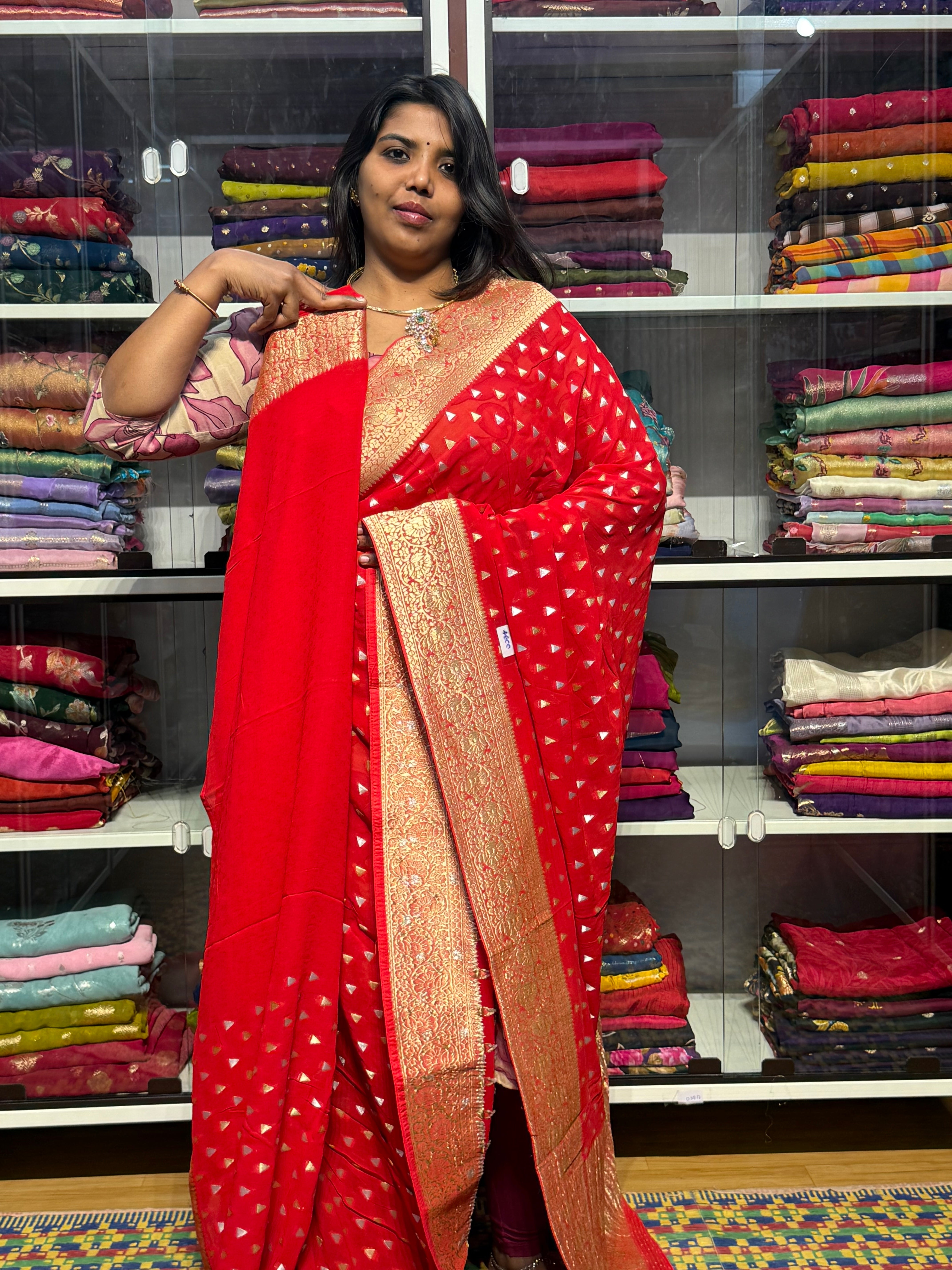 PURE BANARAS KHADDI GEORGETTE : RED