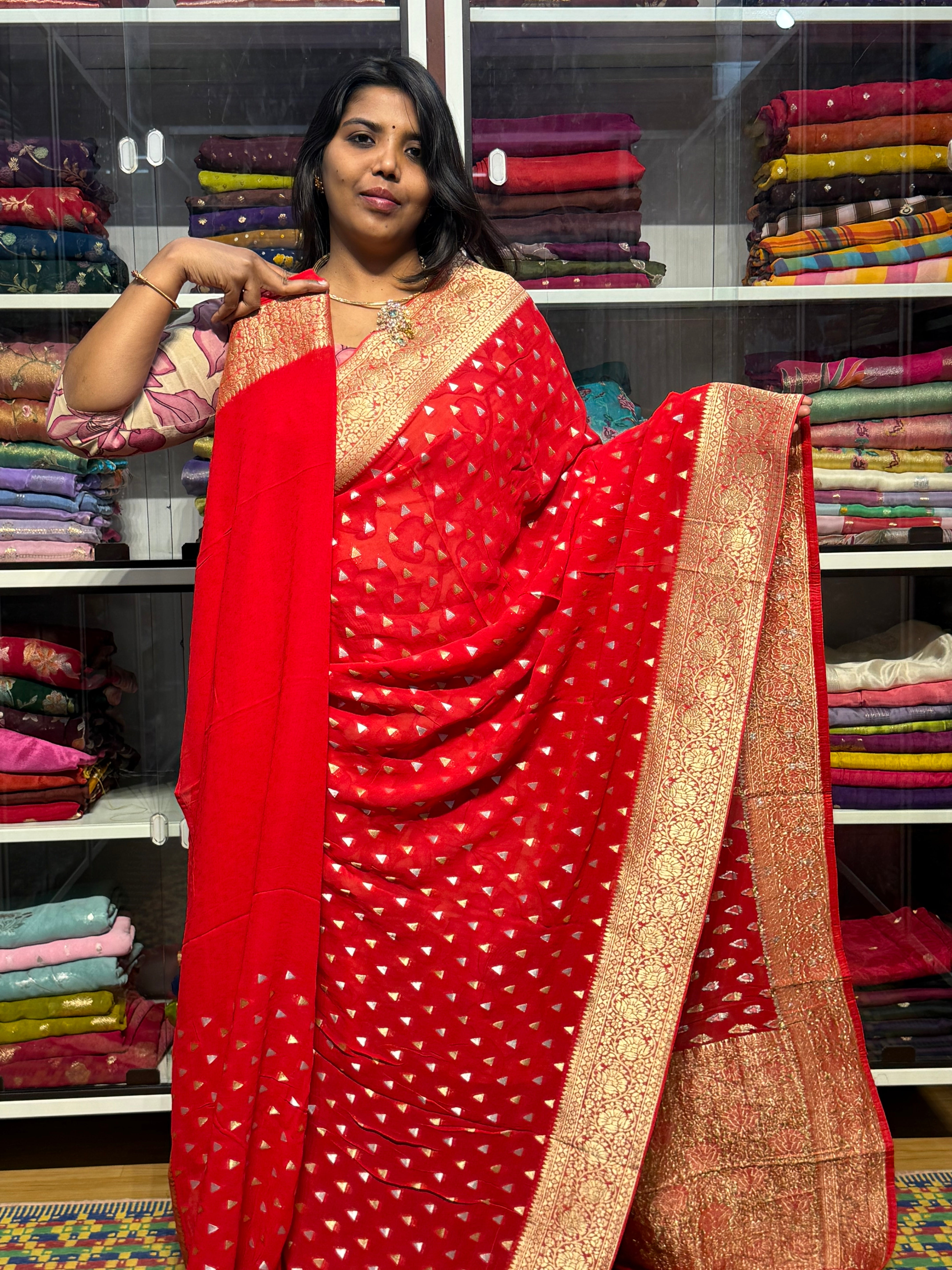 PURE BANARAS KHADDI GEORGETTE : RED