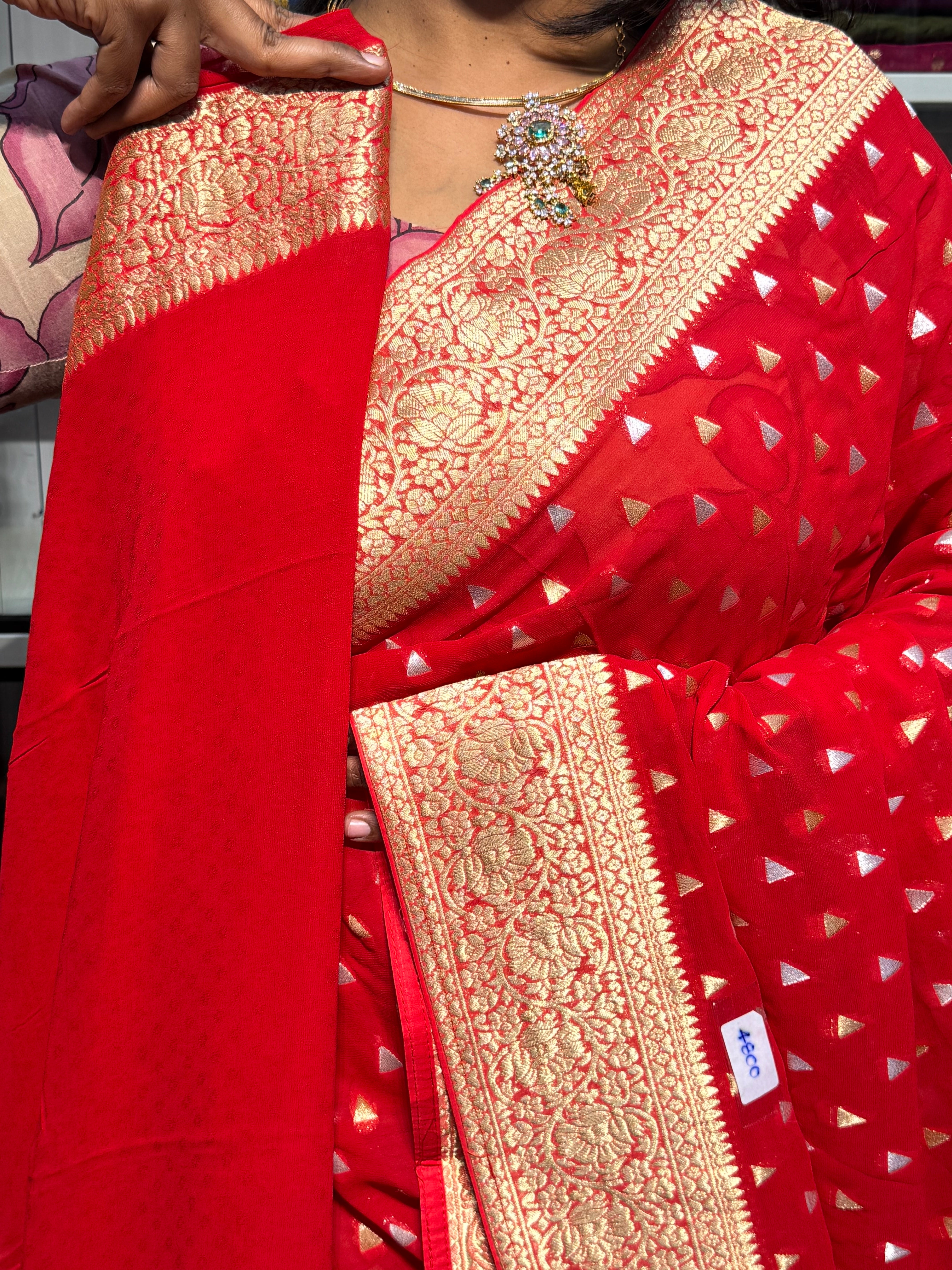 PURE BANARAS KHADDI GEORGETTE : RED