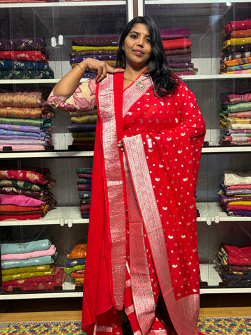 PURE BANARAS KHADDI GEORGETTE : RED