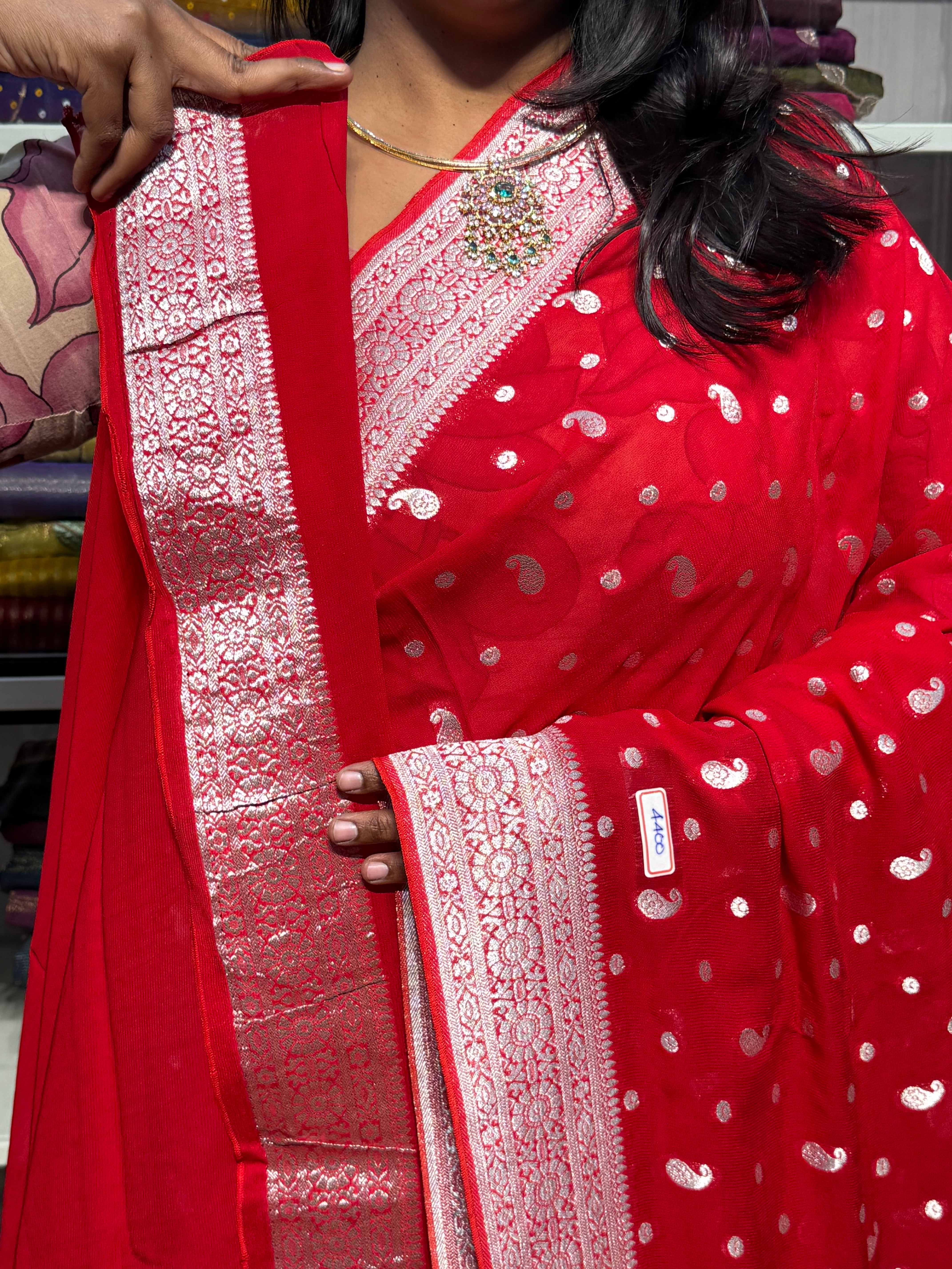 PURE BANARAS KHADDI GEORGETTE : RED