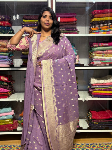 PURE BANARAS KHADDI GEORGETTE : LAVENDER