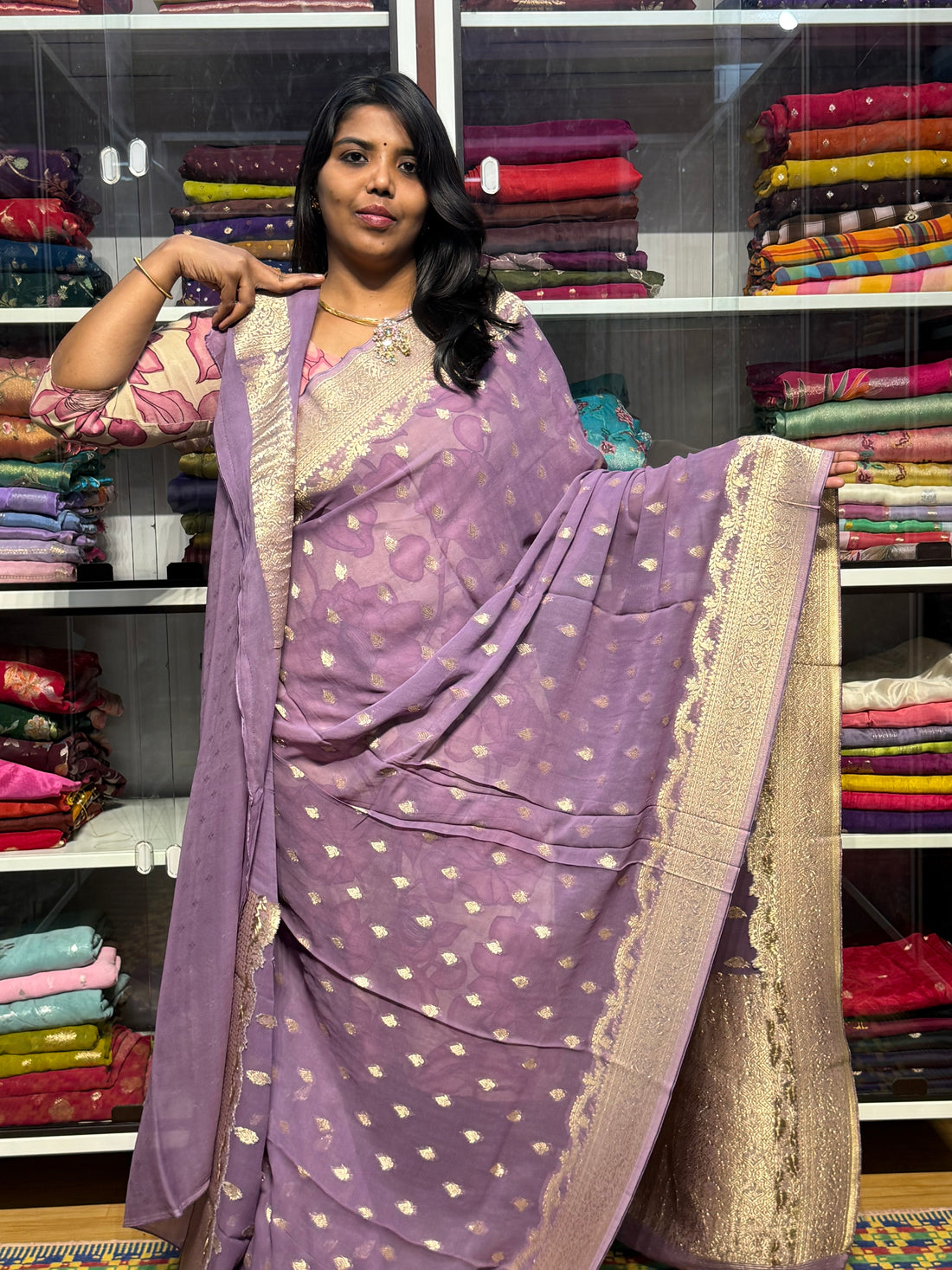 PURE BANARAS KHADDI GEORGETTE : LAVENDER