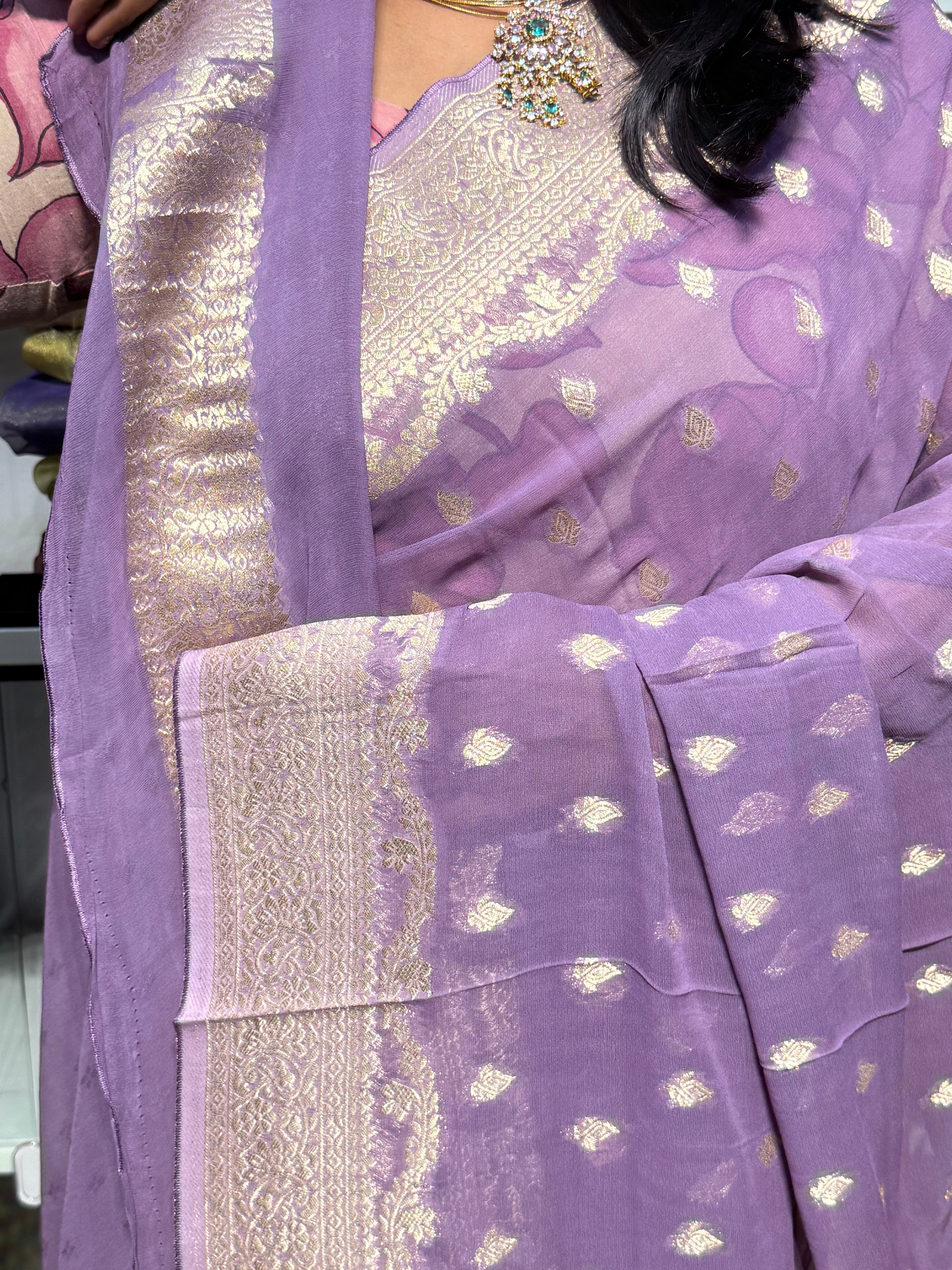PURE BANARAS KHADDI GEORGETTE : LAVENDER