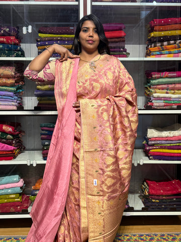 PURE BANARAS TISSUE GEORGETTE : ONION PINK