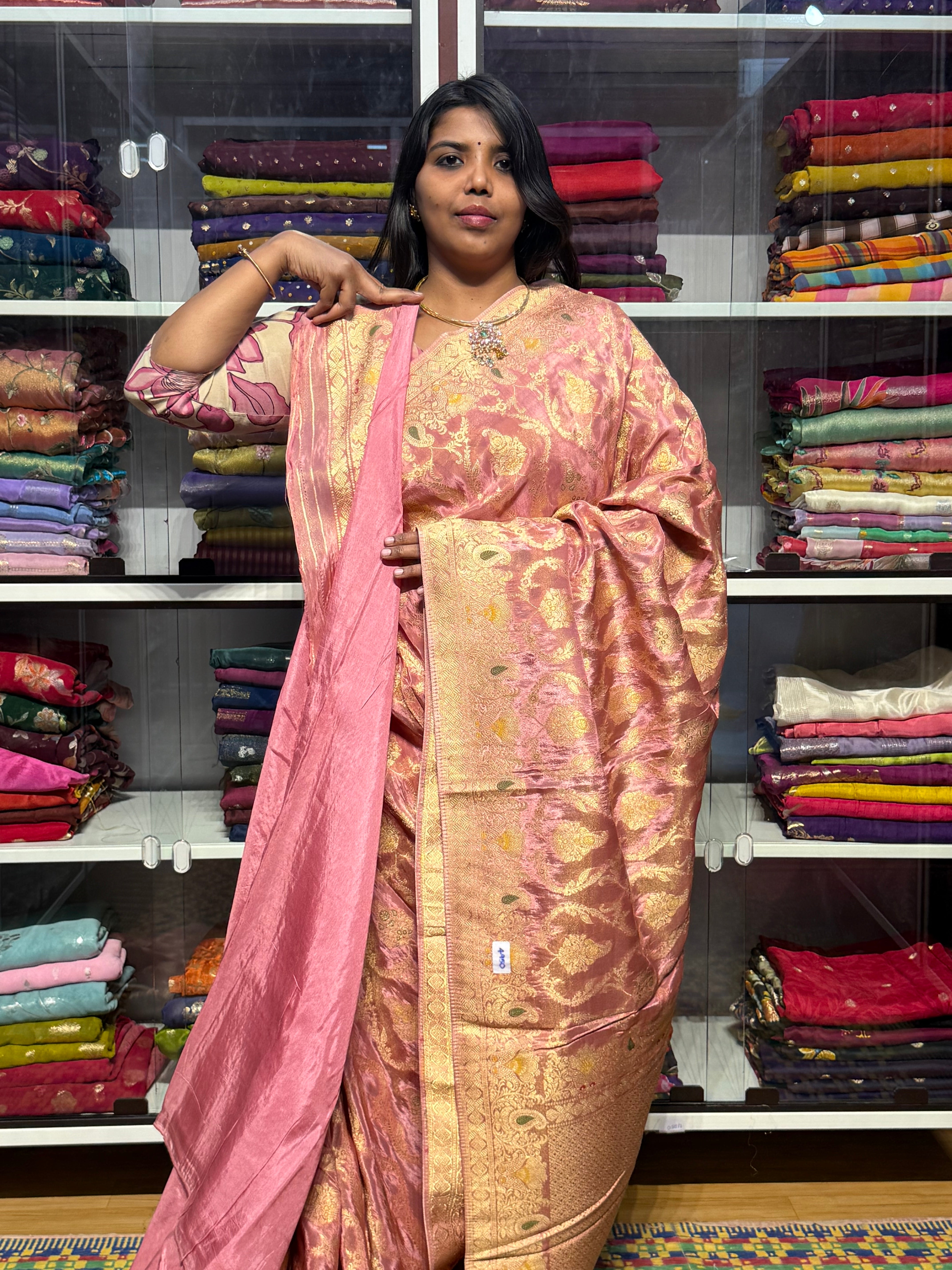 PURE BANARAS TISSUE GEORGETTE : ONION PINK