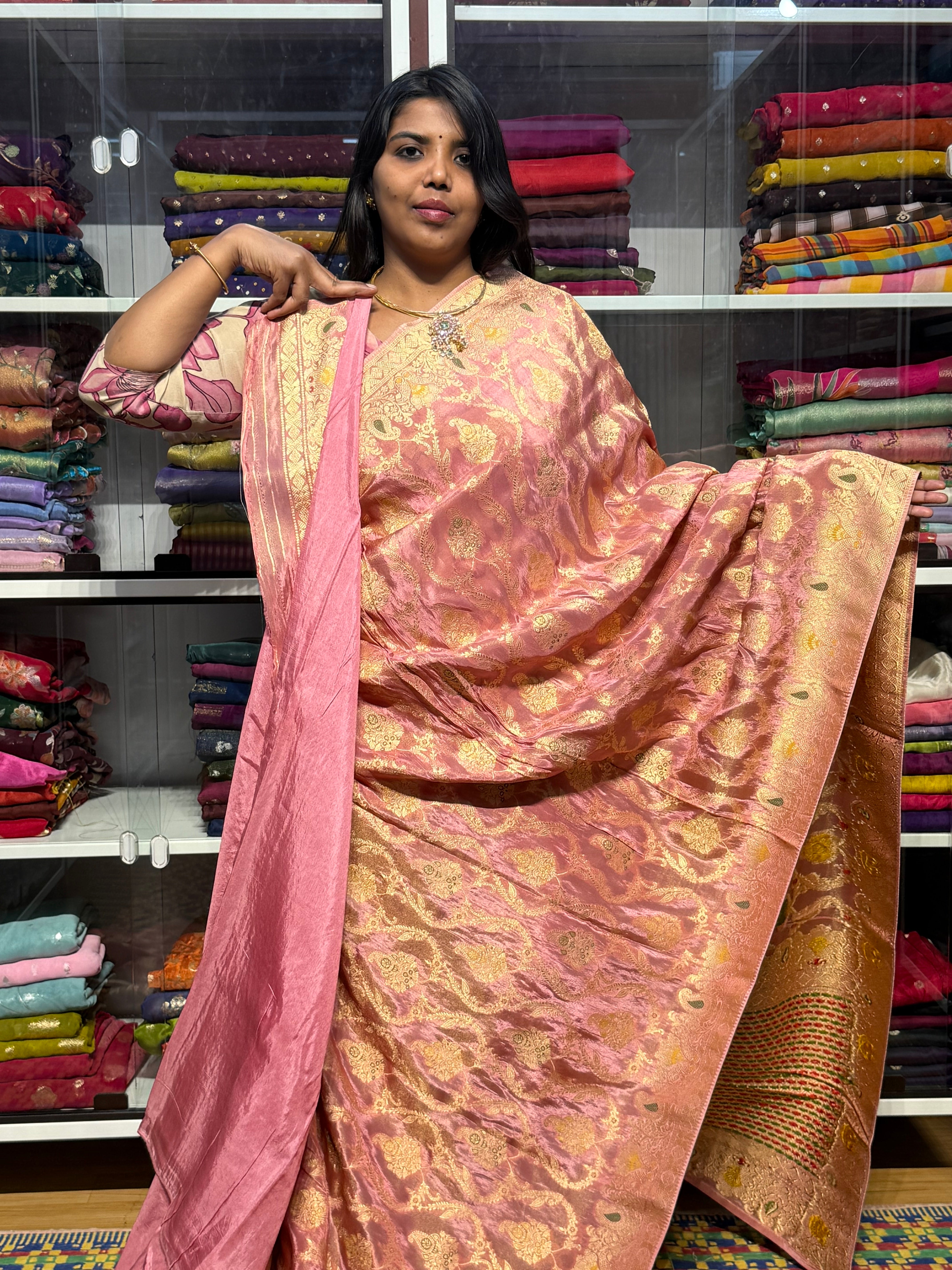 PURE BANARAS TISSUE GEORGETTE : ONION PINK