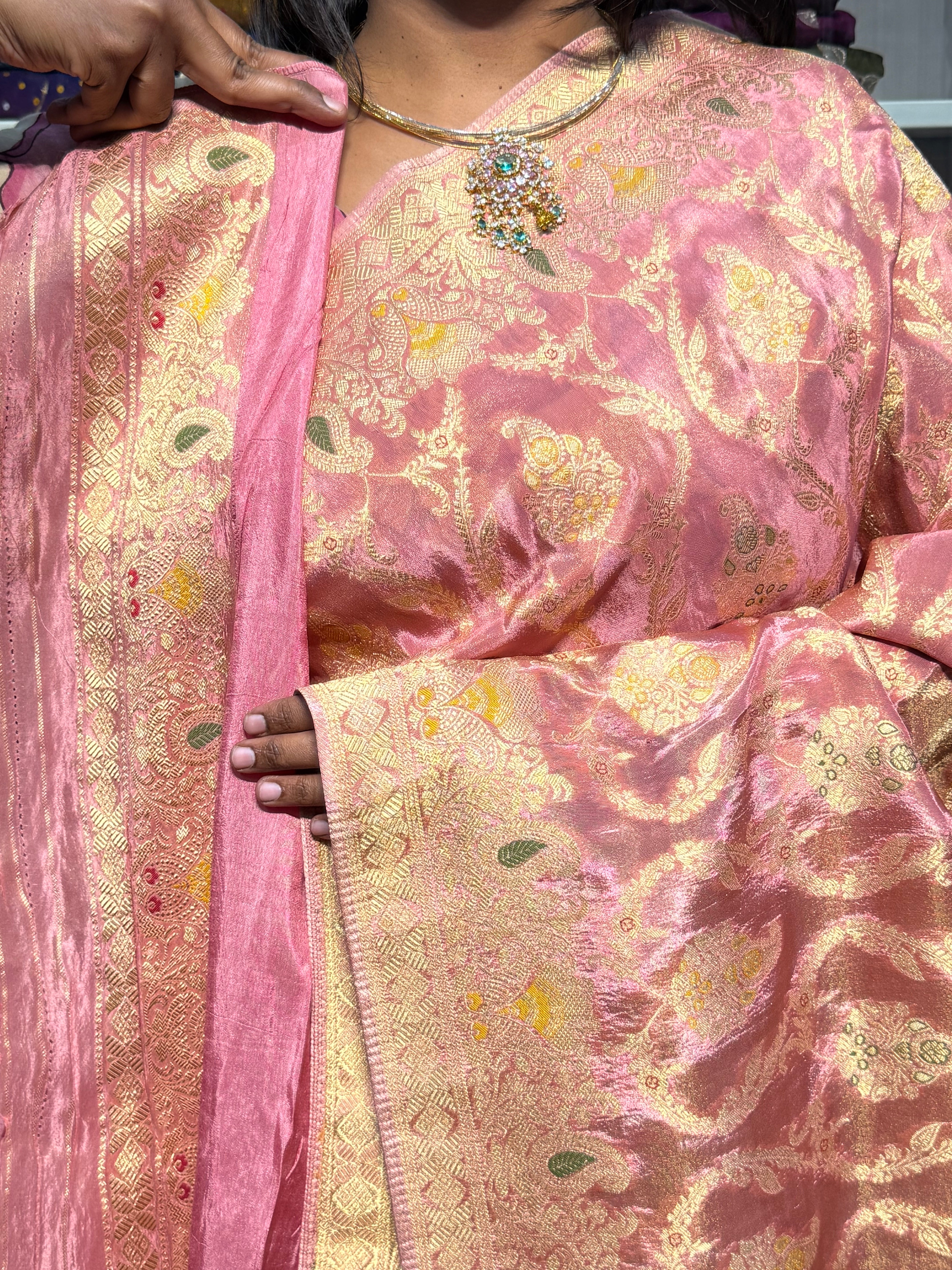 PURE BANARAS TISSUE GEORGETTE : ONION PINK