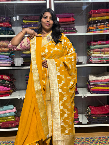 PURE BANARAS KHADDI GEORGETTE : YELLOW