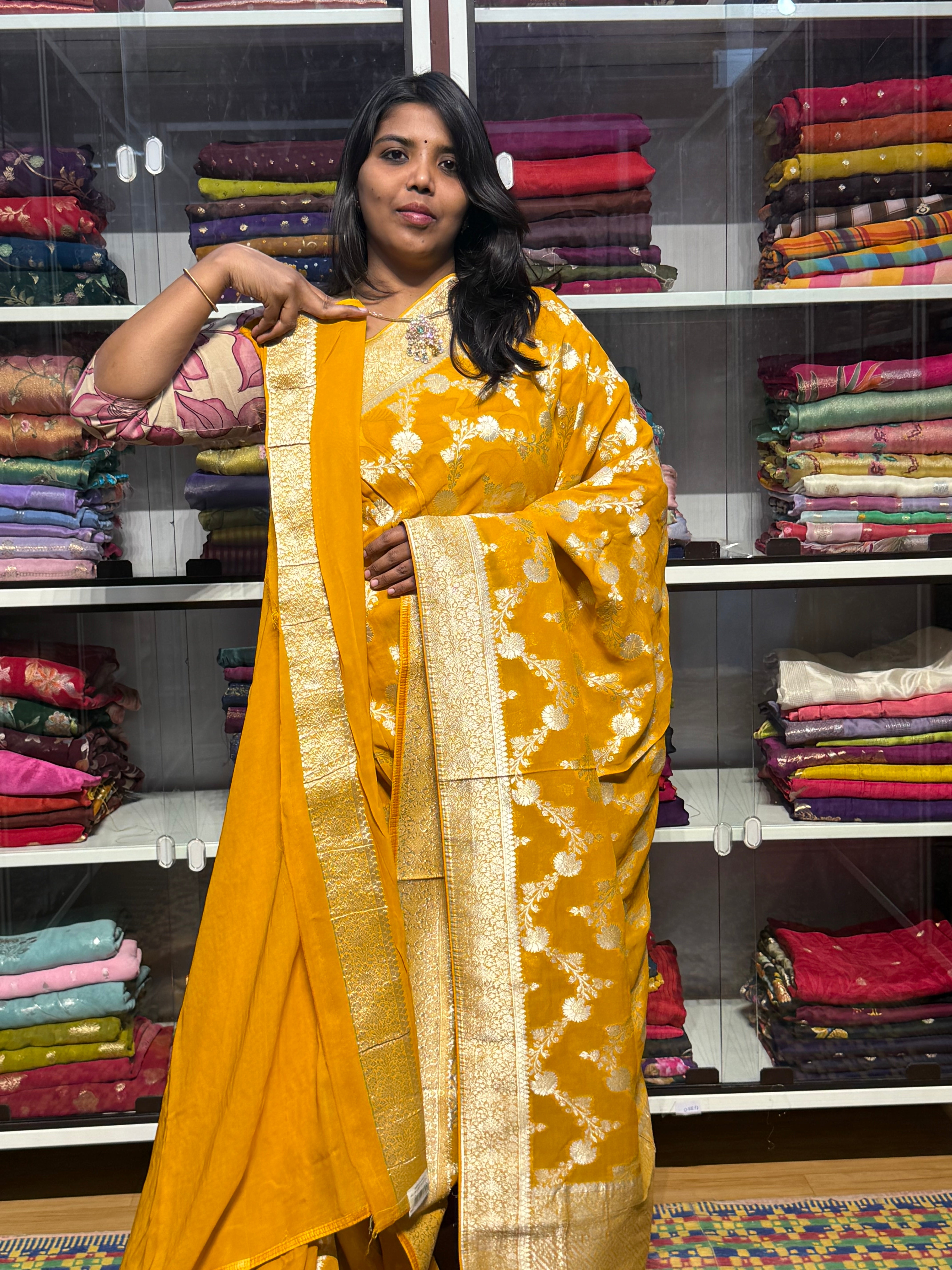 PURE BANARAS KHADDI GEORGETTE : YELLOW