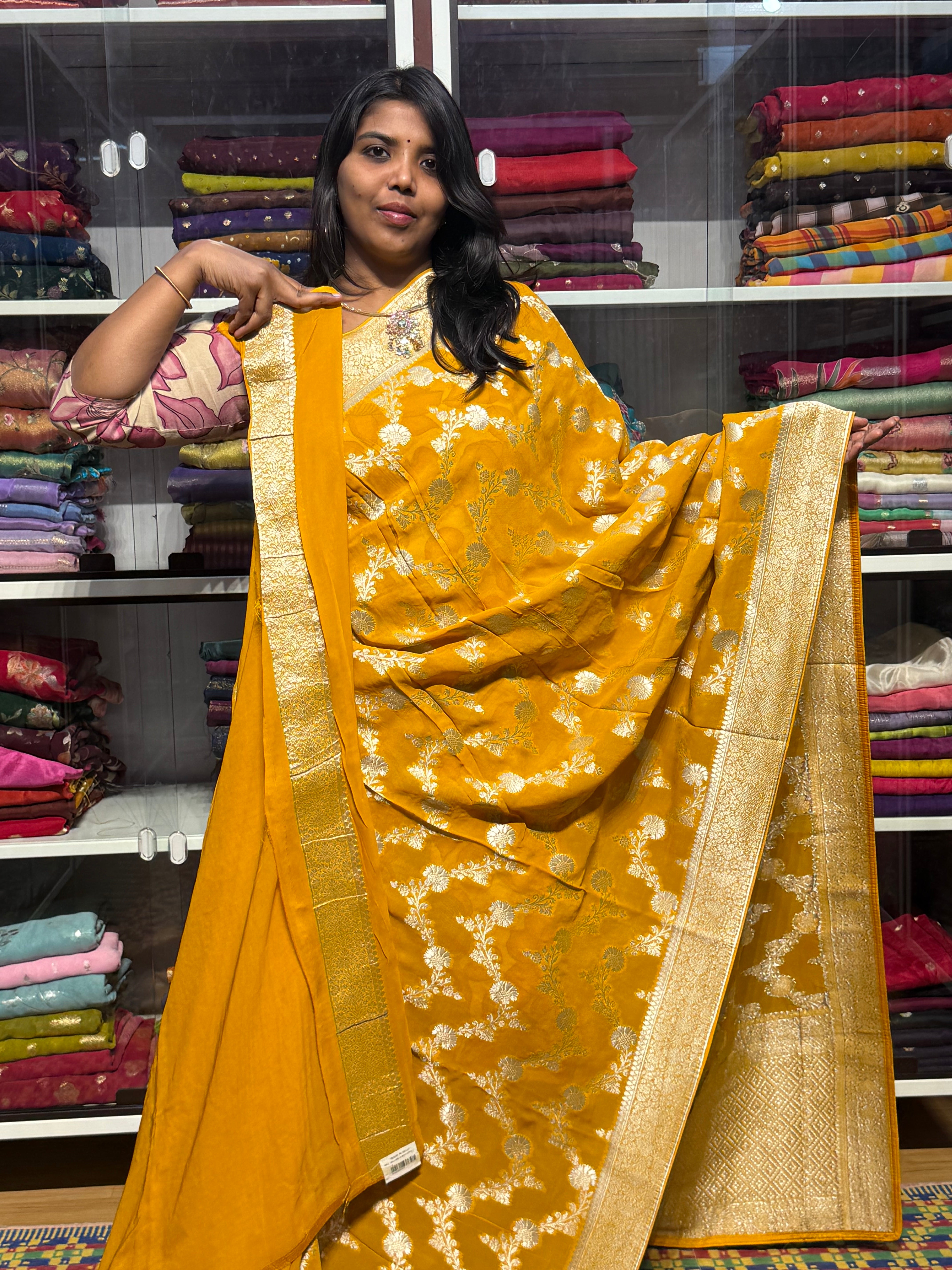 PURE BANARAS KHADDI GEORGETTE : YELLOW