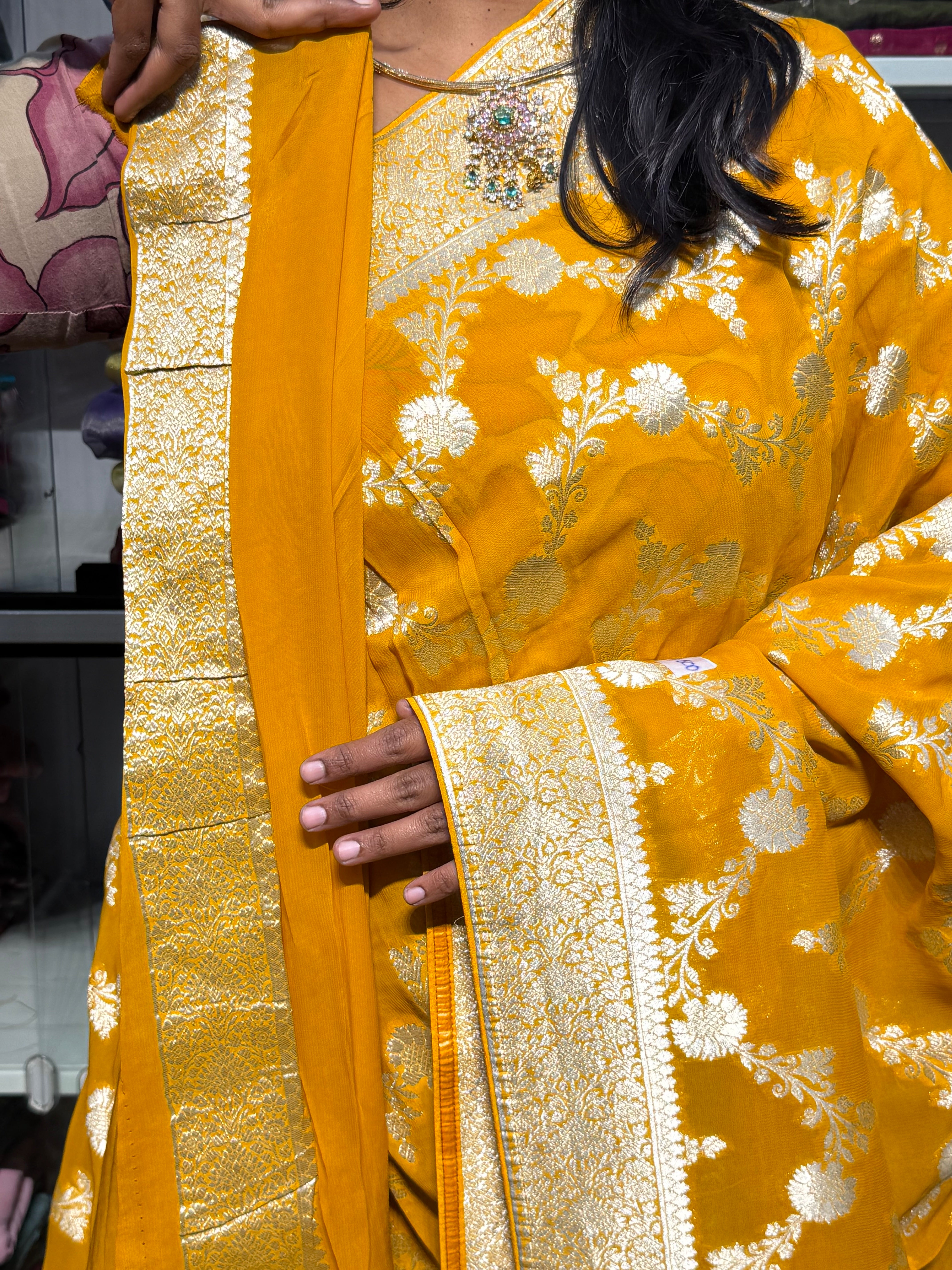 PURE BANARAS KHADDI GEORGETTE : YELLOW