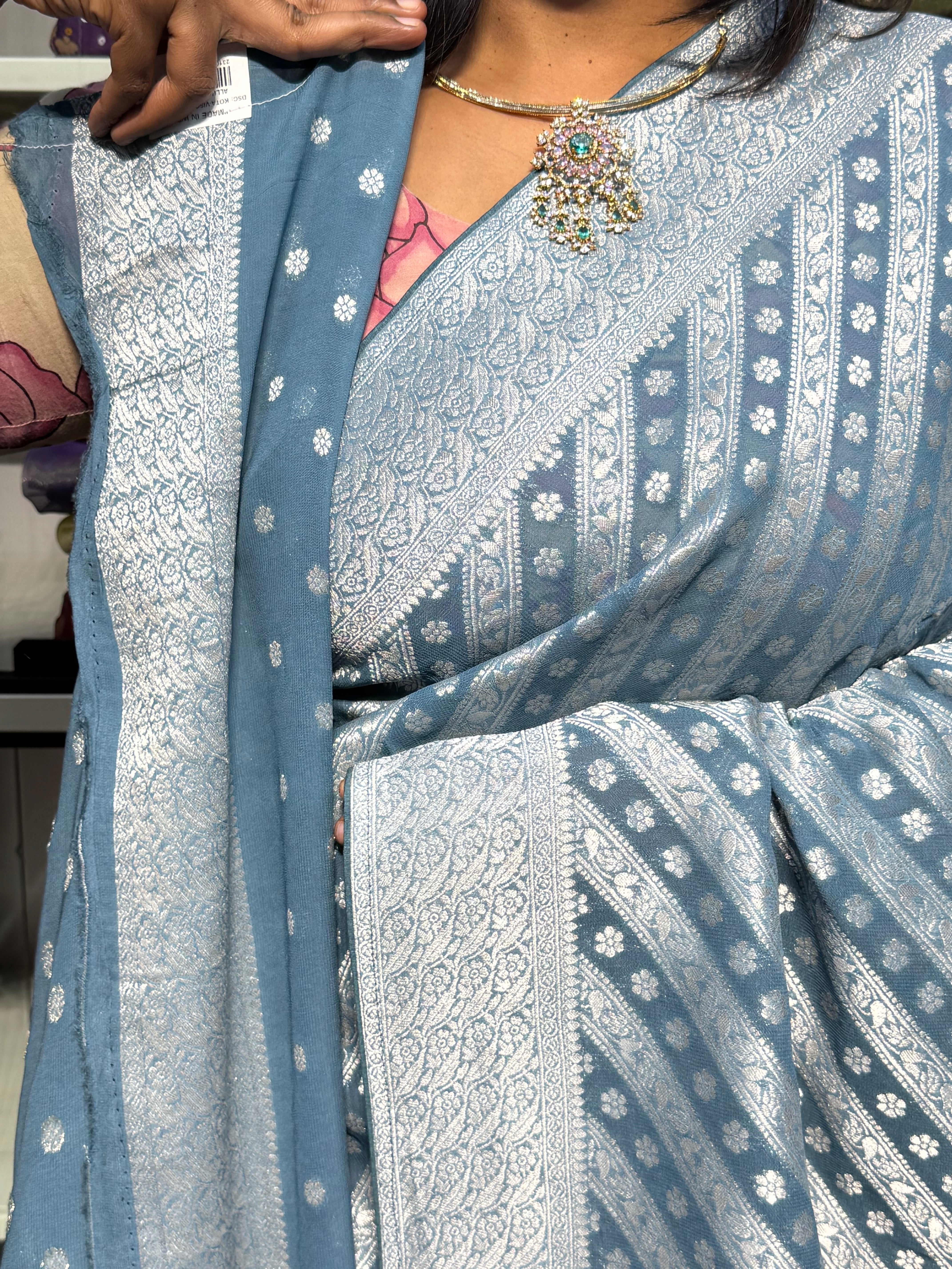 PURE BANARAS KHADDI GEORGETTE : GREY
