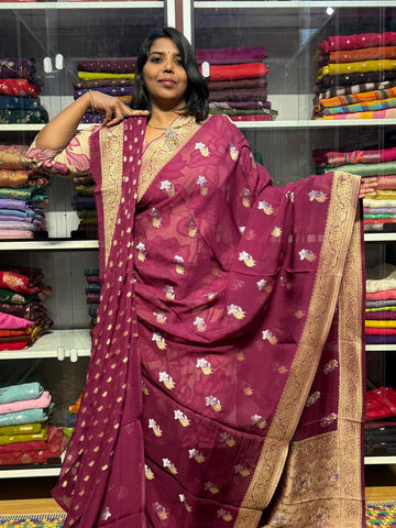 PURE BANARAS KORA GEORGETTE : WINE