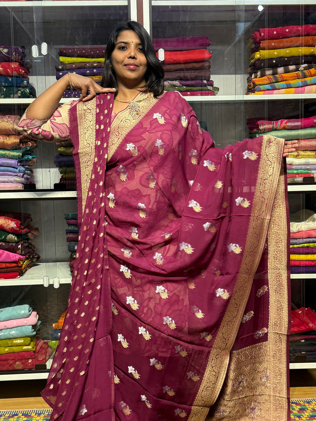 PURE BANARAS KORA GEORGETTE : WINE
