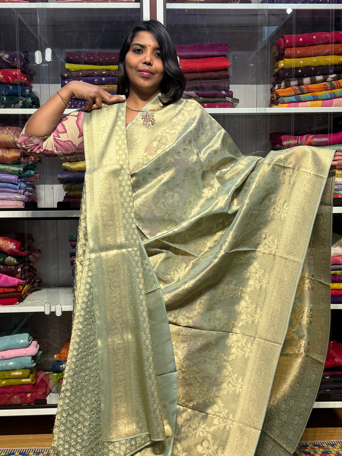 PURE BANARAS TISSUE SAREE: SEA GREEN