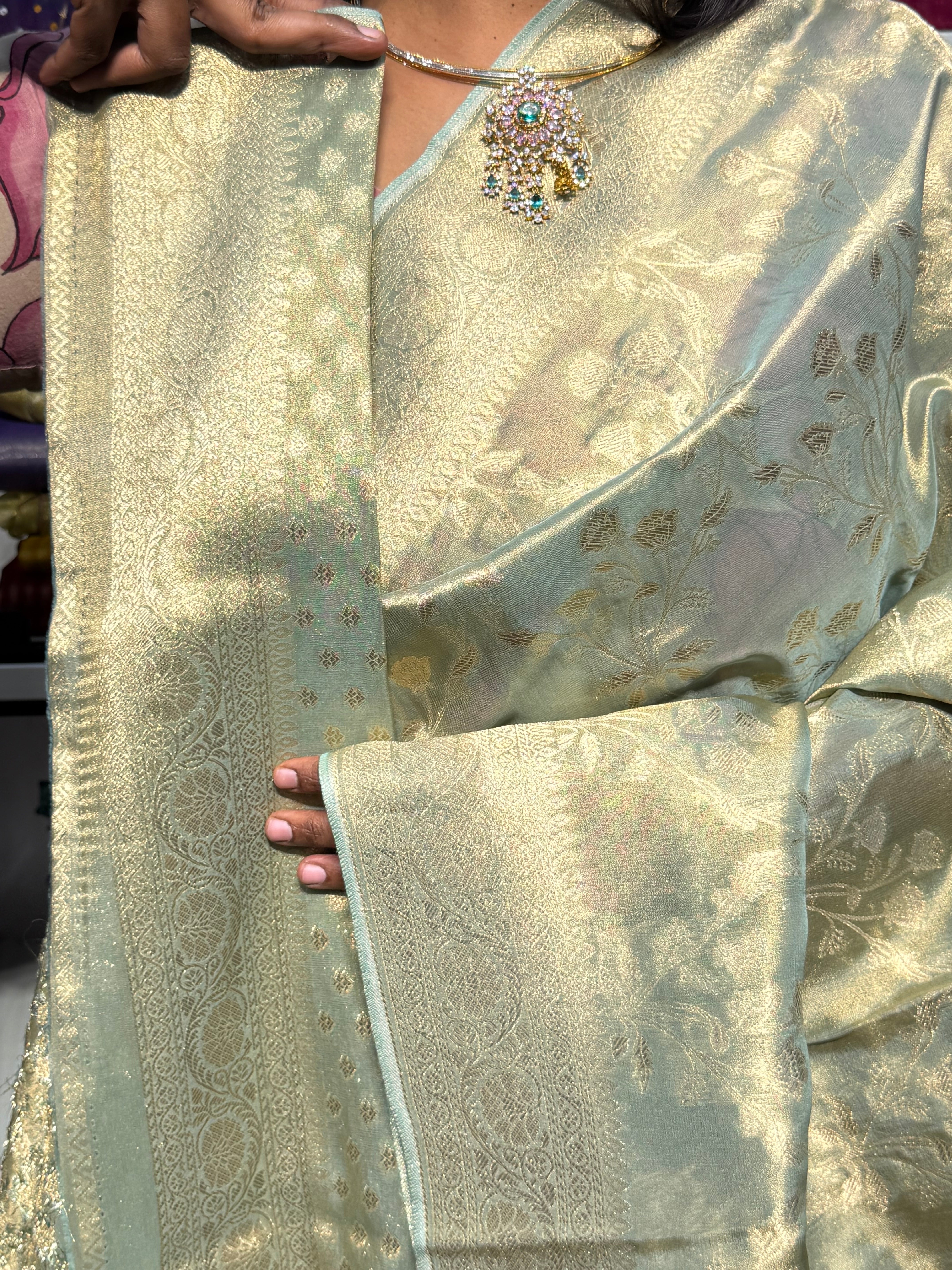 PURE BANARAS TISSUE SAREE: SEA GREEN