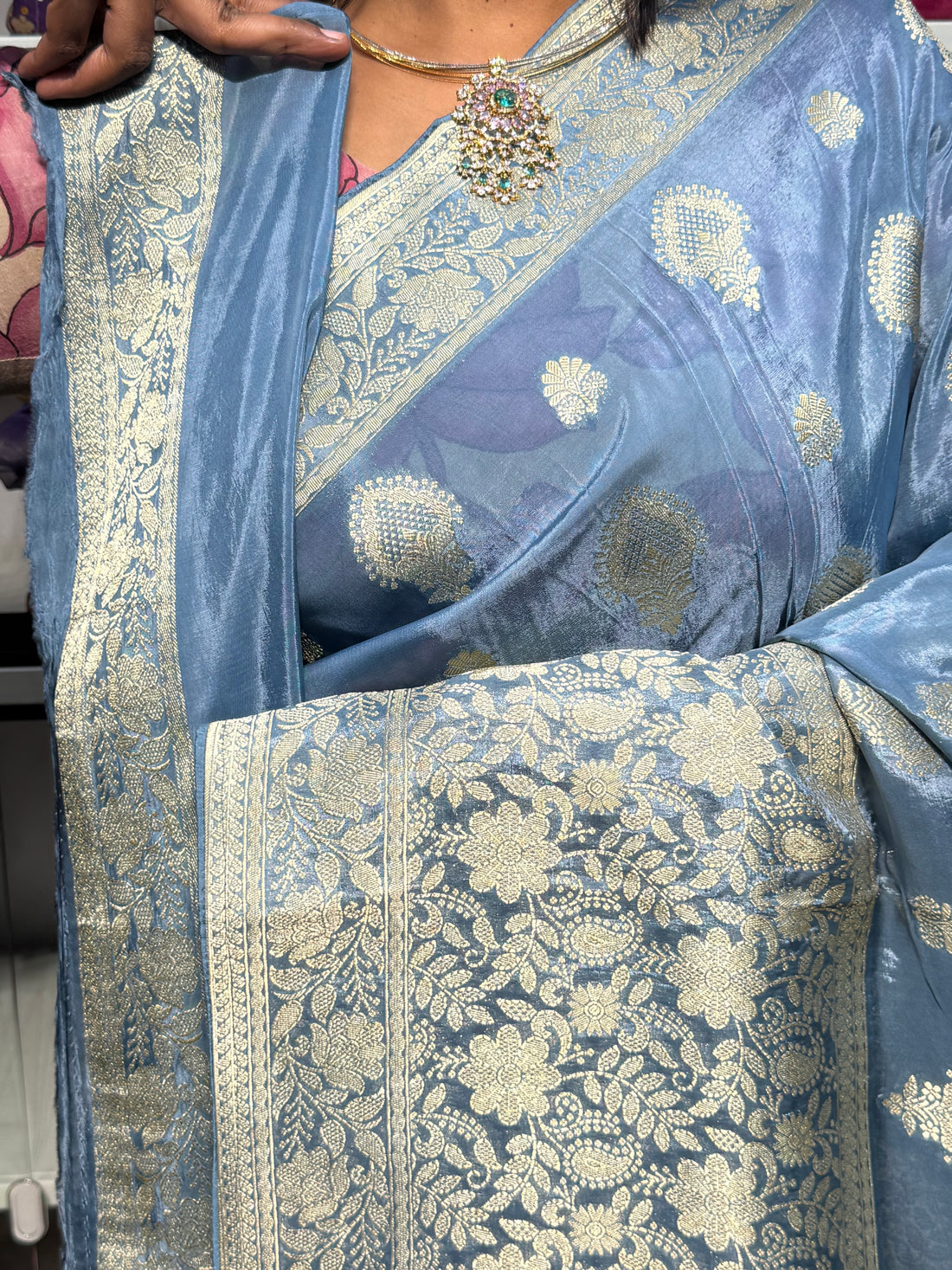 PURE BANARAS KORA GEORGETTE SAREE: GREY